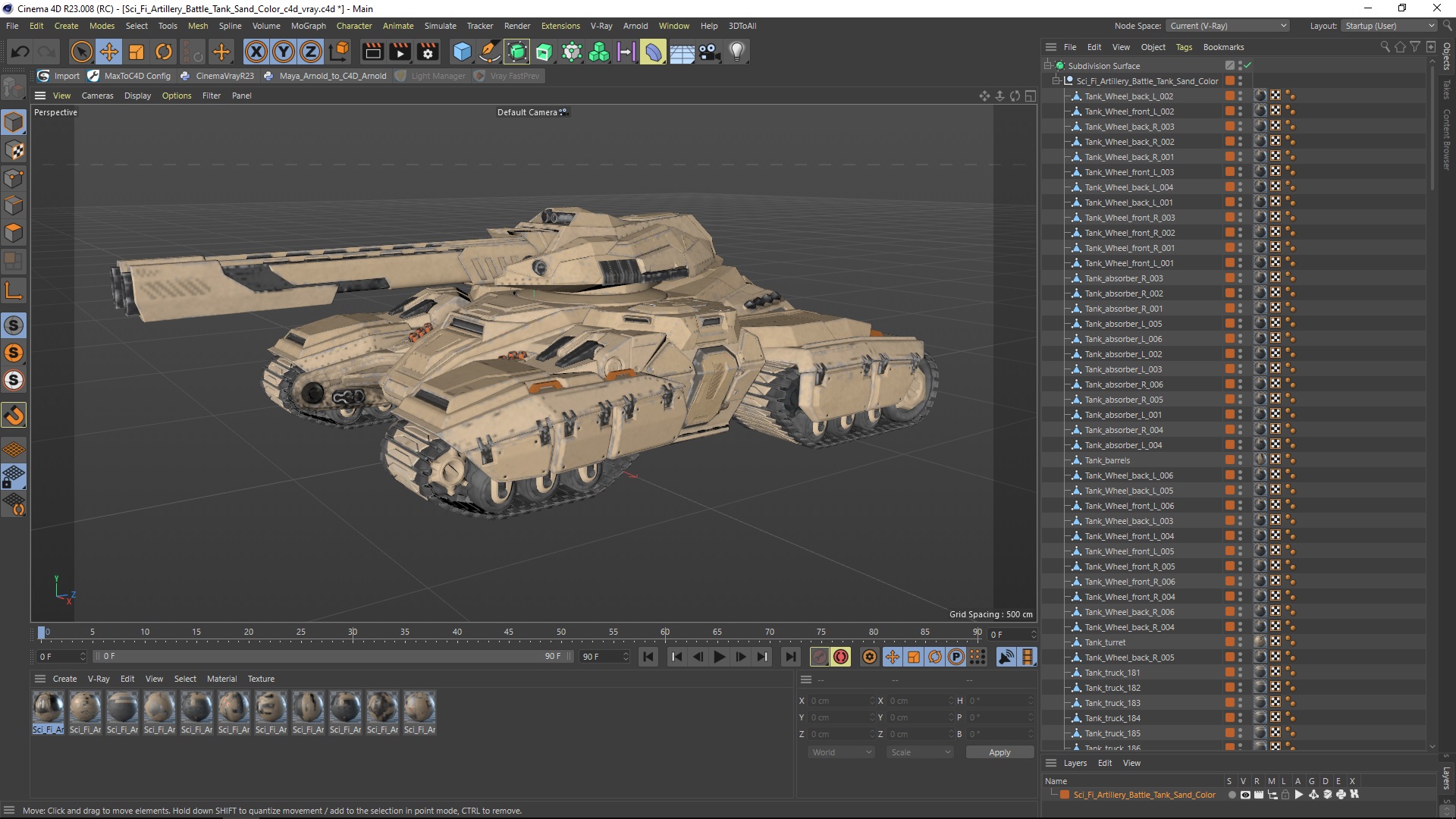 Sci Fi Artillery Battle Tank Sand Color 3D model