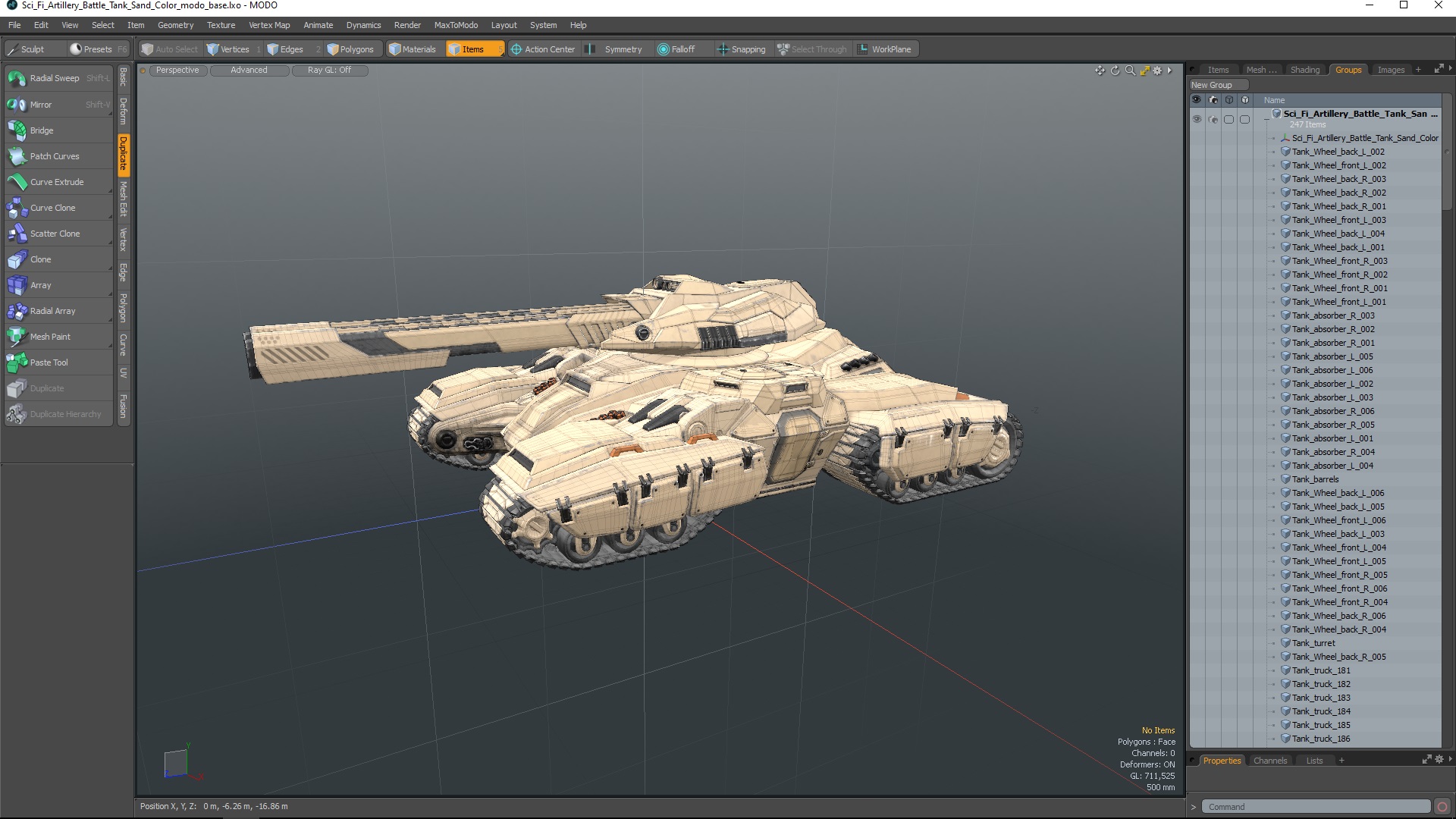 Sci Fi Artillery Battle Tank Sand Color 3D model
