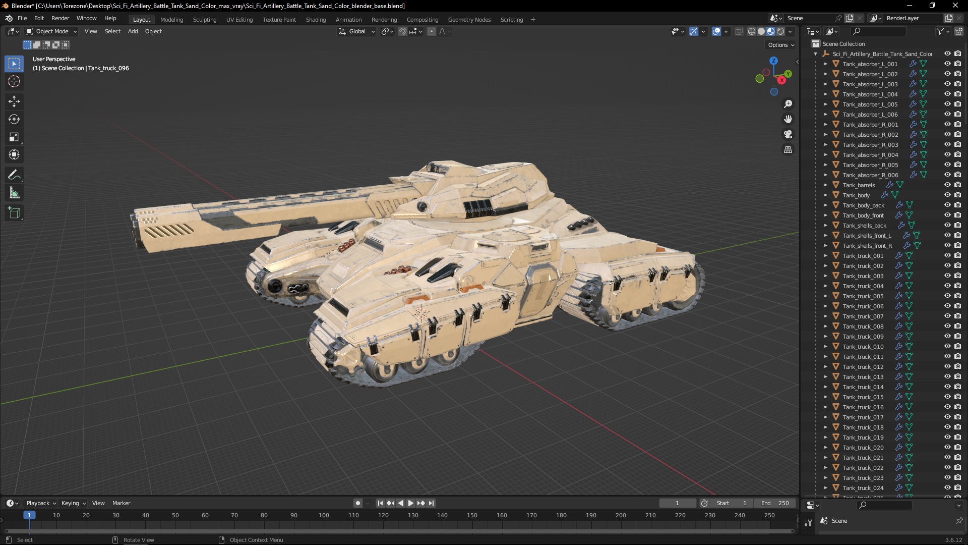 Sci Fi Artillery Battle Tank Sand Color 3D model