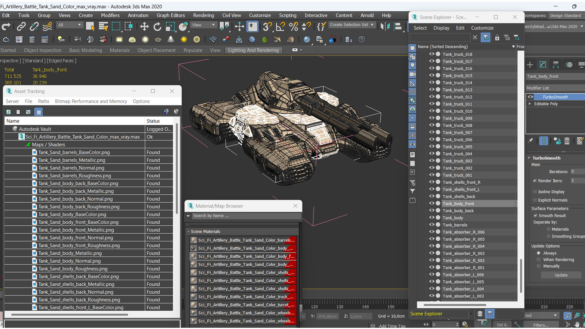 Sci Fi Artillery Battle Tank Sand Color 3D model