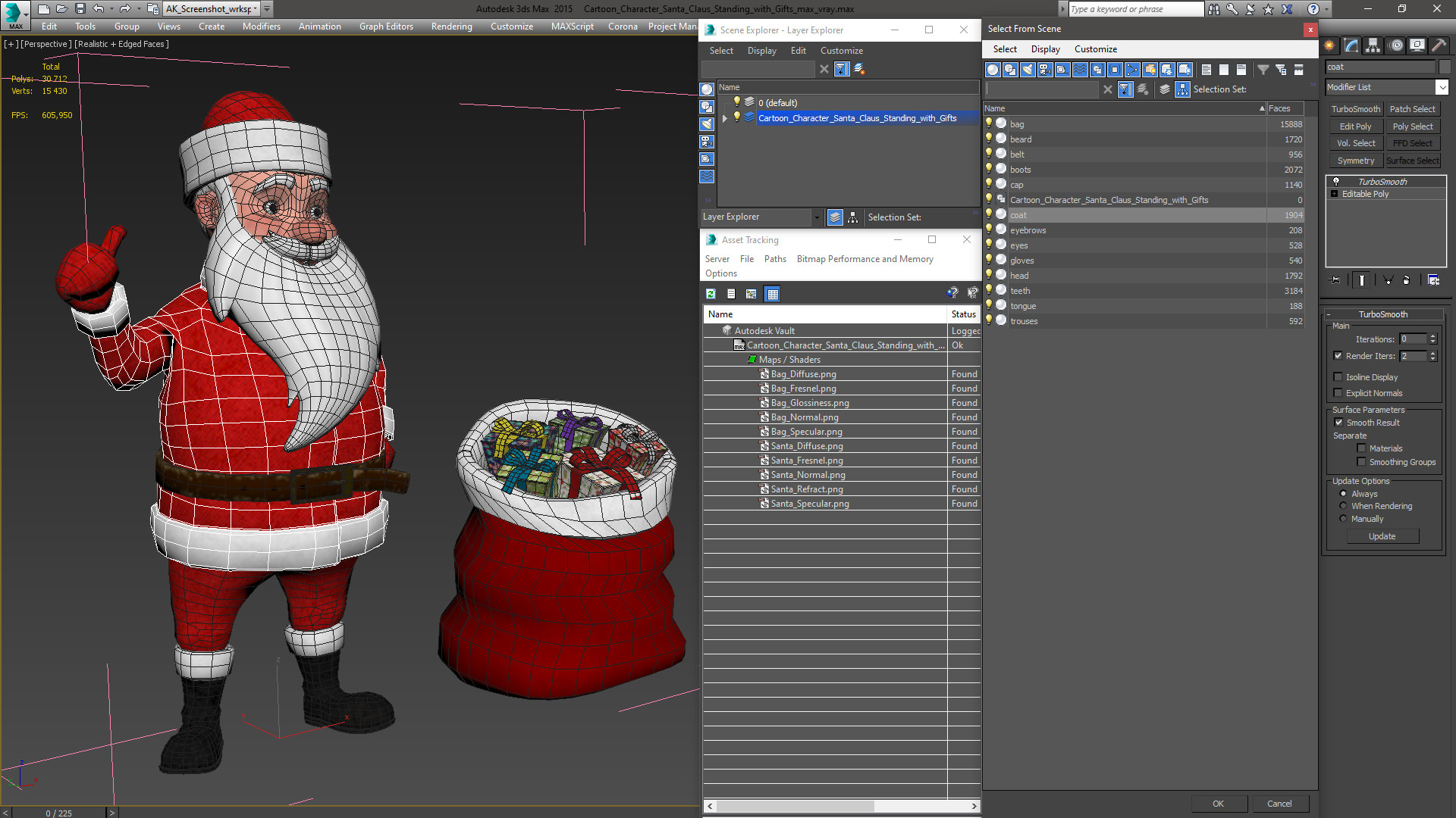 Cartoon Character Santa Claus Standing with Gifts 3D model