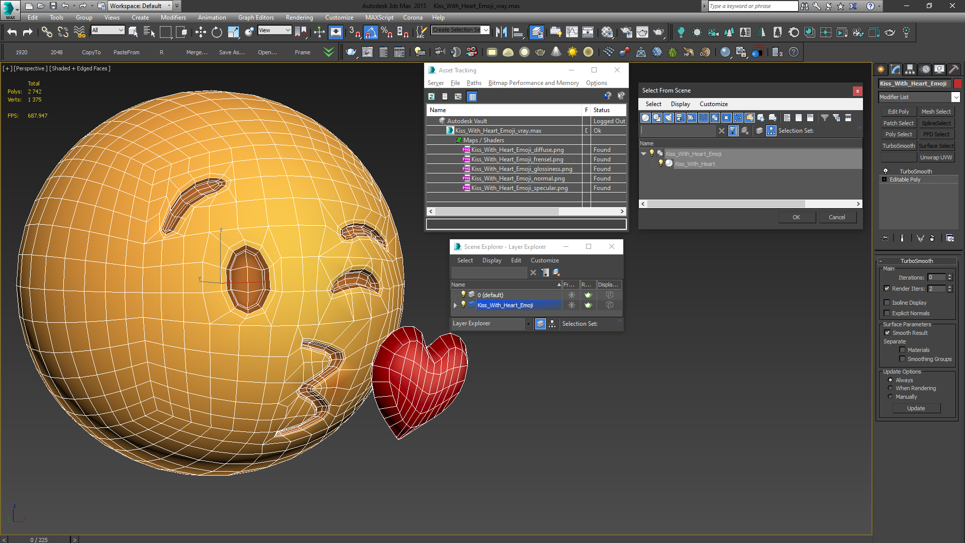 3D Kiss With Heart Emoji