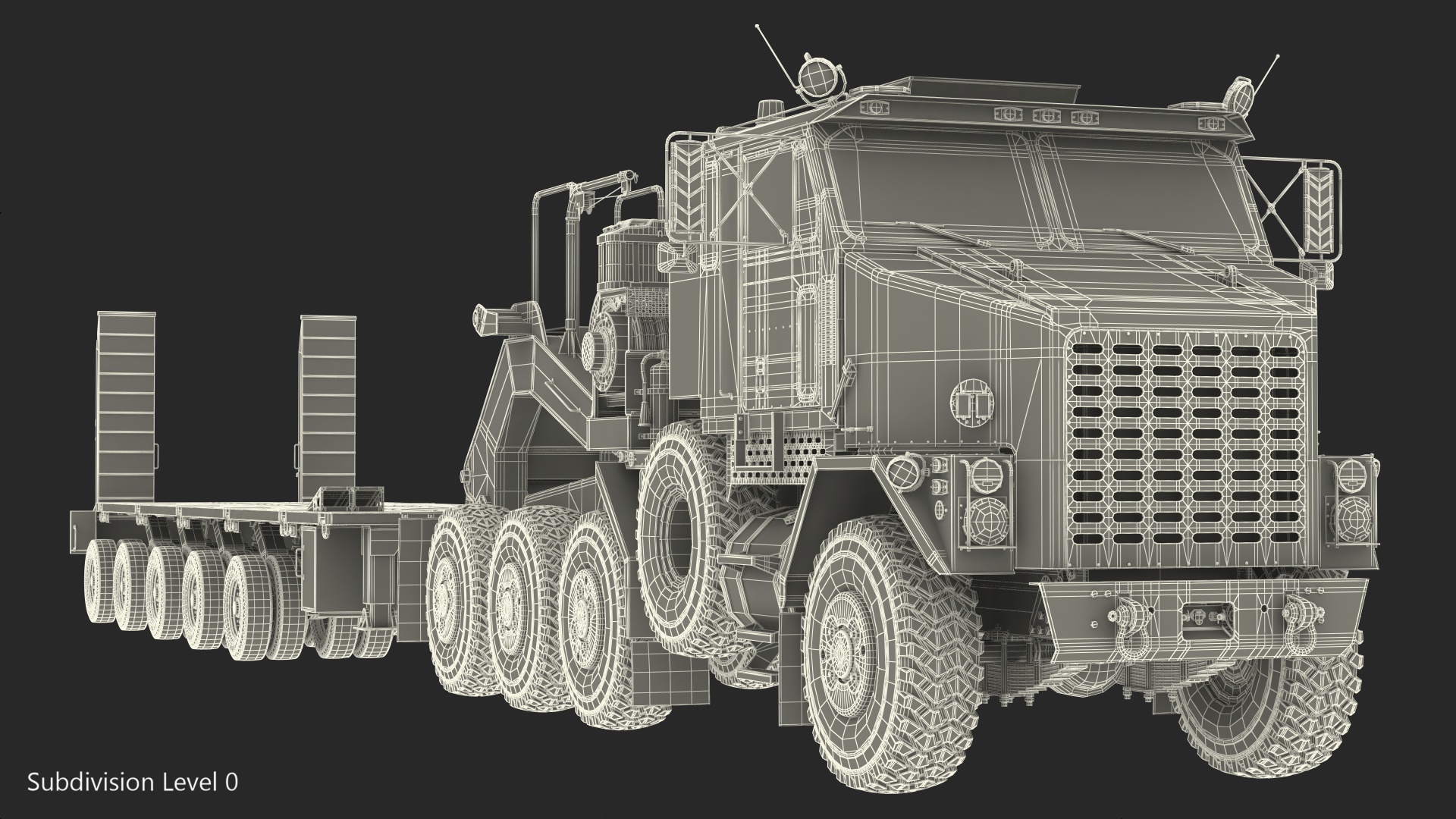Dirty Camouflage Oshkosh M1070 Tank Transporter Tractor with M1000 Semi-Trailer 3D model