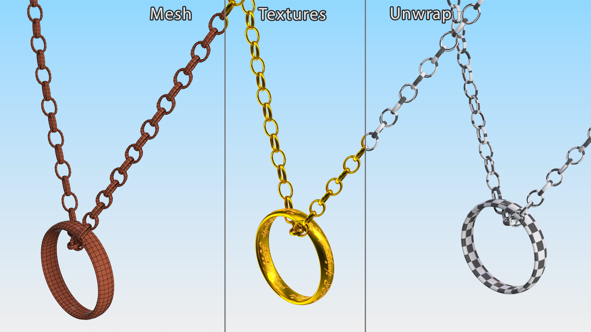 3D Lord of the Rings Ring on Chain