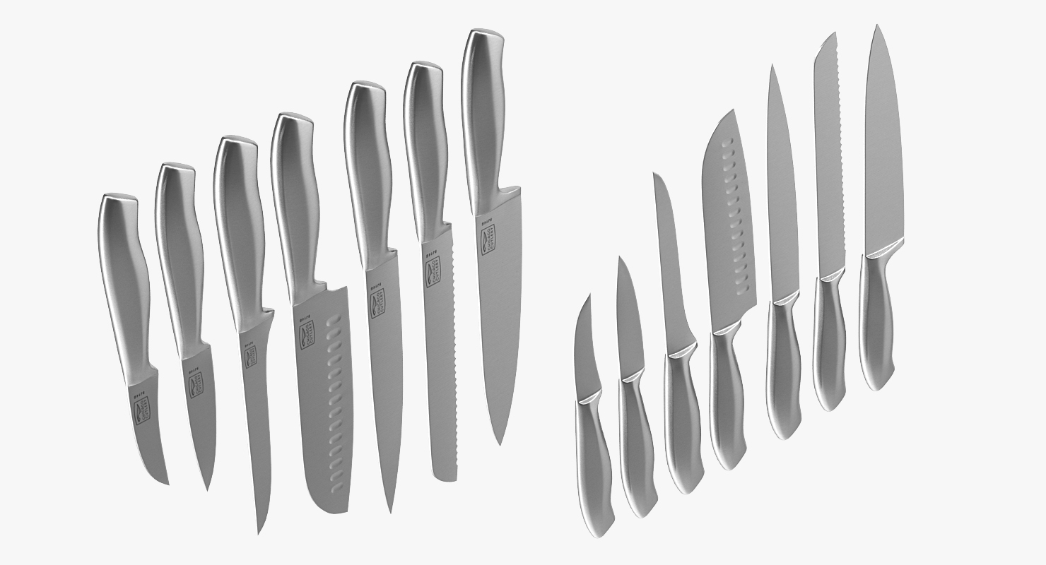 Kitchen Steel Knives Set 3D model