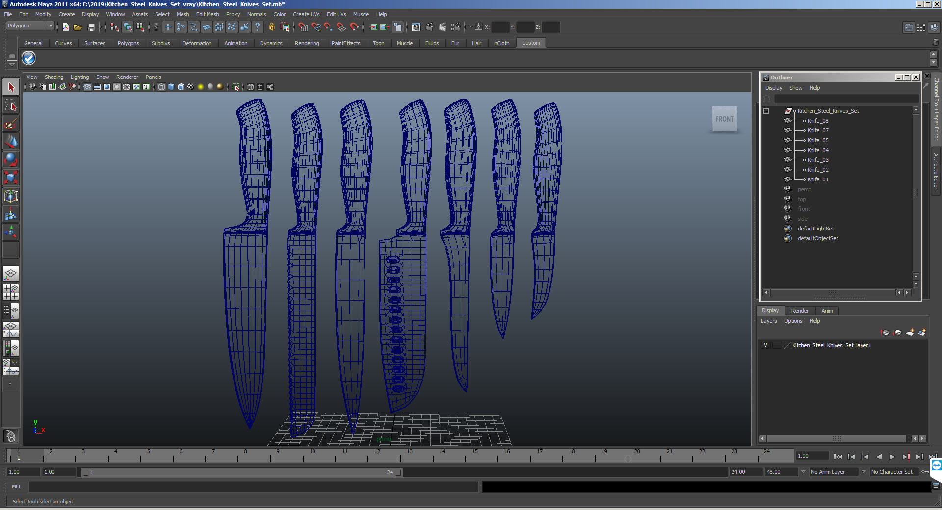 Kitchen Steel Knives Set 3D model