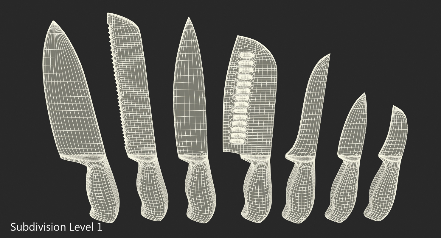 Kitchen Steel Knives Set 3D model
