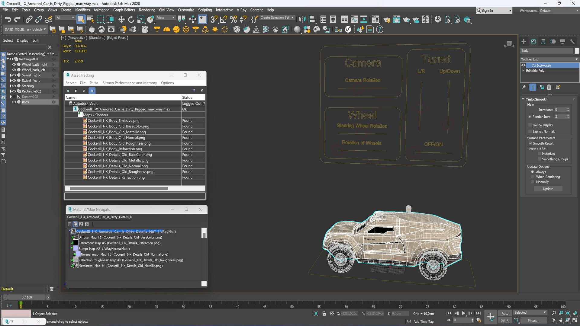3D Cockerill I-X Armored Car Dirty Rigged model