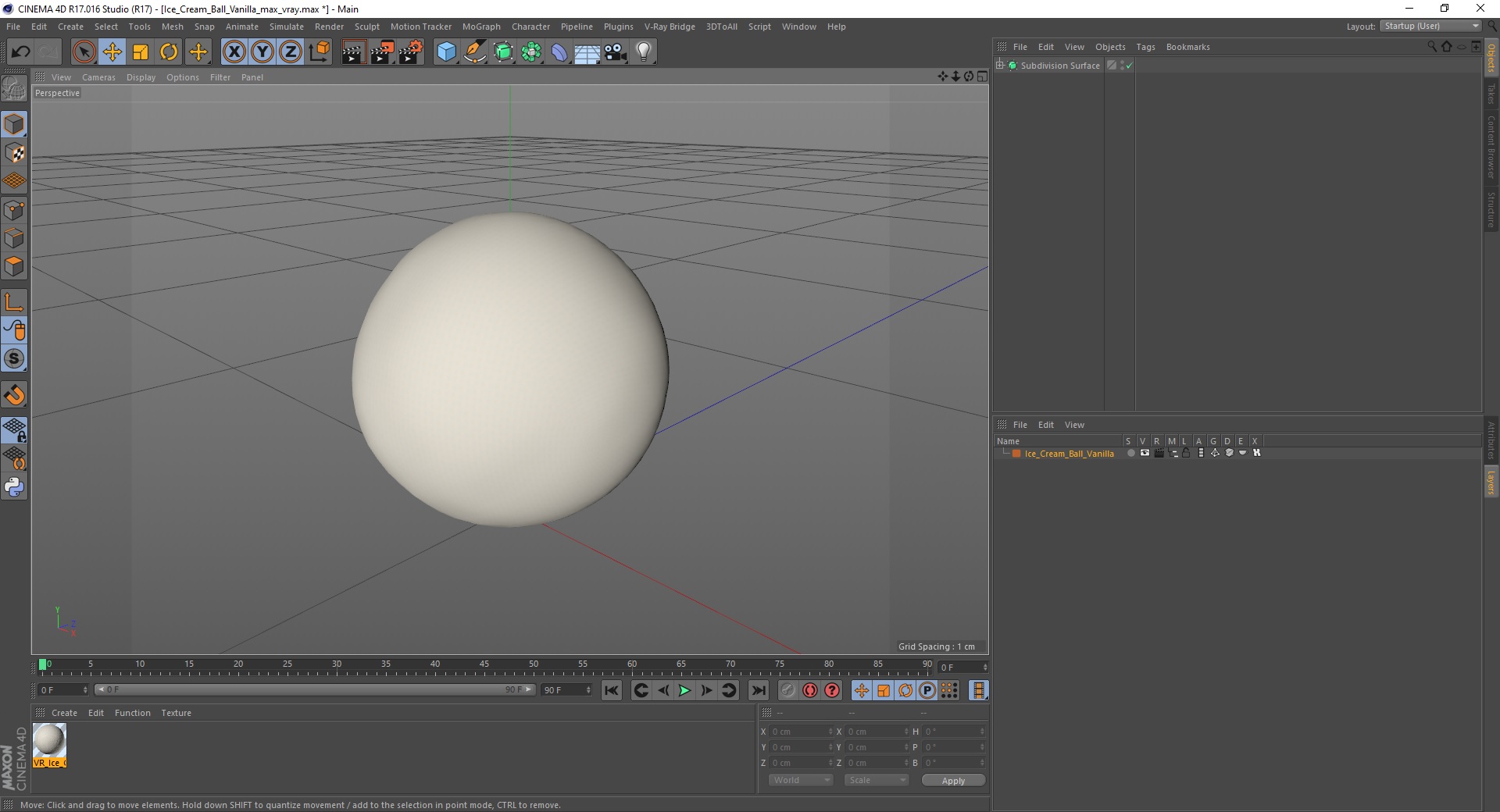 Ice Cream Ball Vanilla 3D