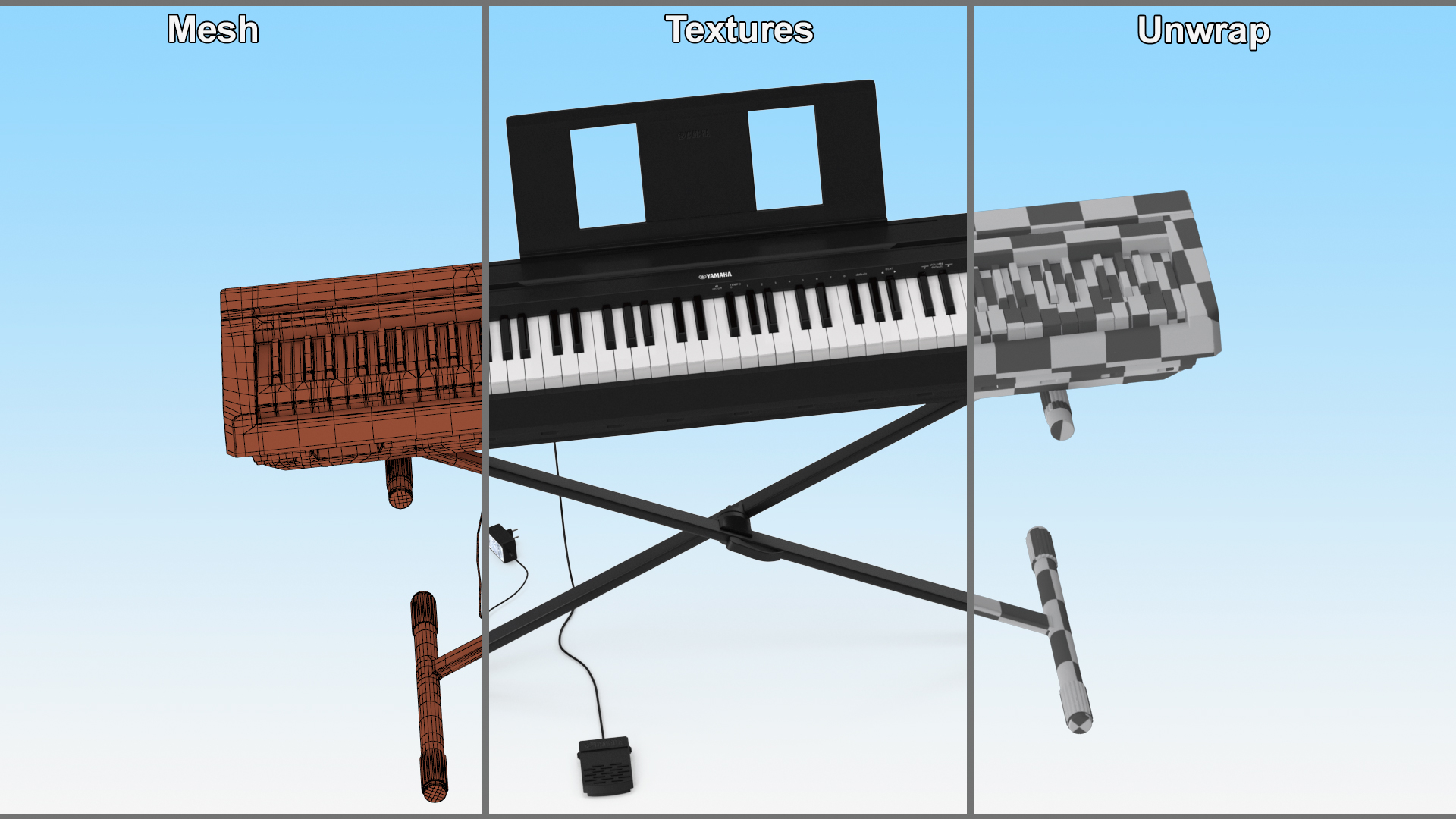 3D Digital Piano Yamaha P45 Stand Mounted model