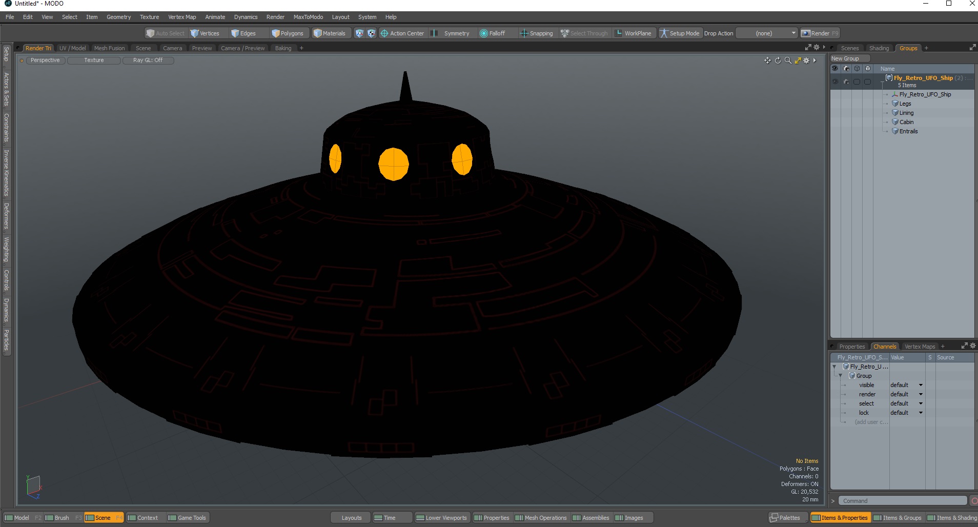 3D Fly Retro UFO Ship model