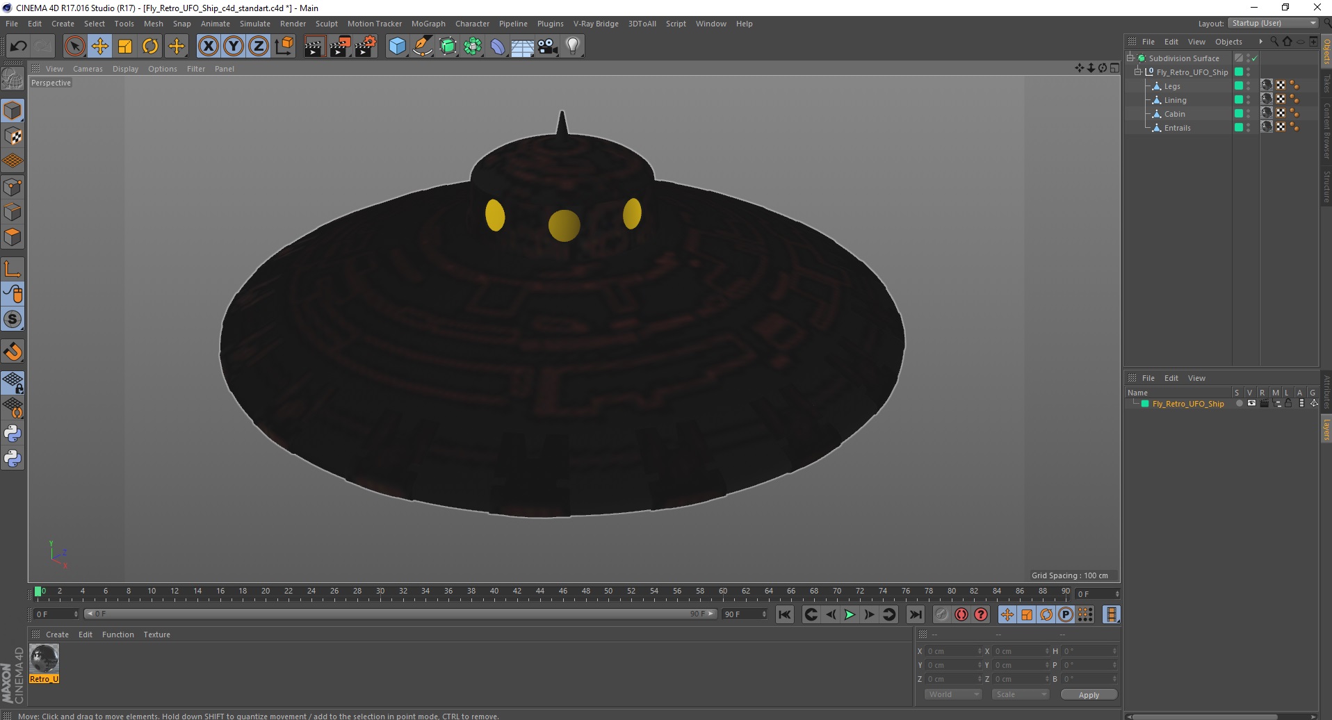 3D Fly Retro UFO Ship model