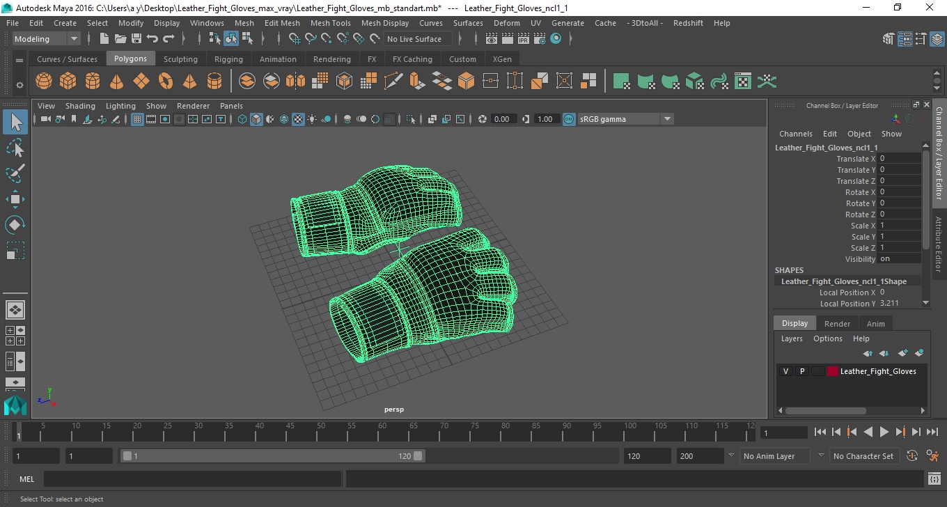 3D model Leather Fight Gloves