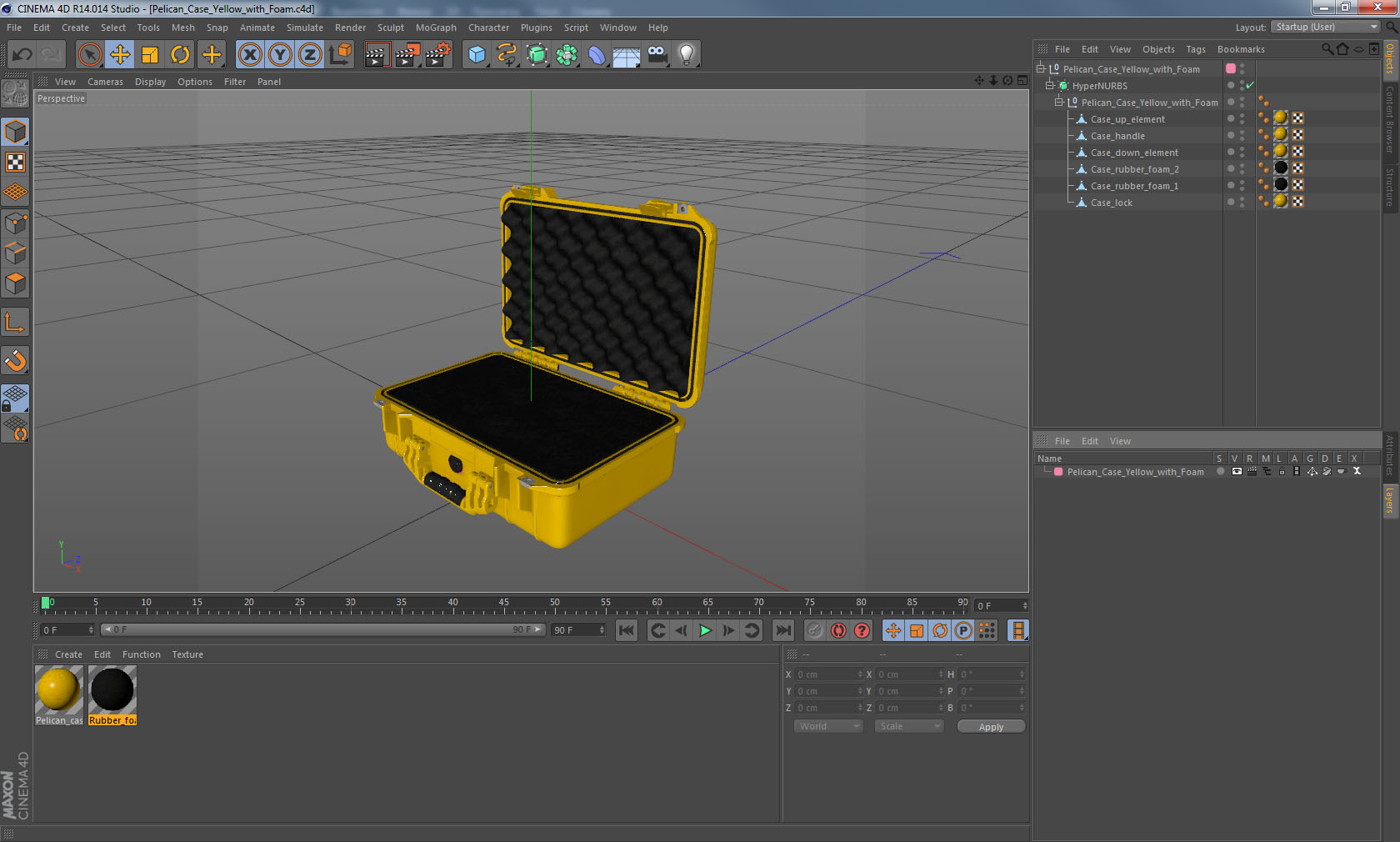Pelican Case Yellow with Foam 3D model
