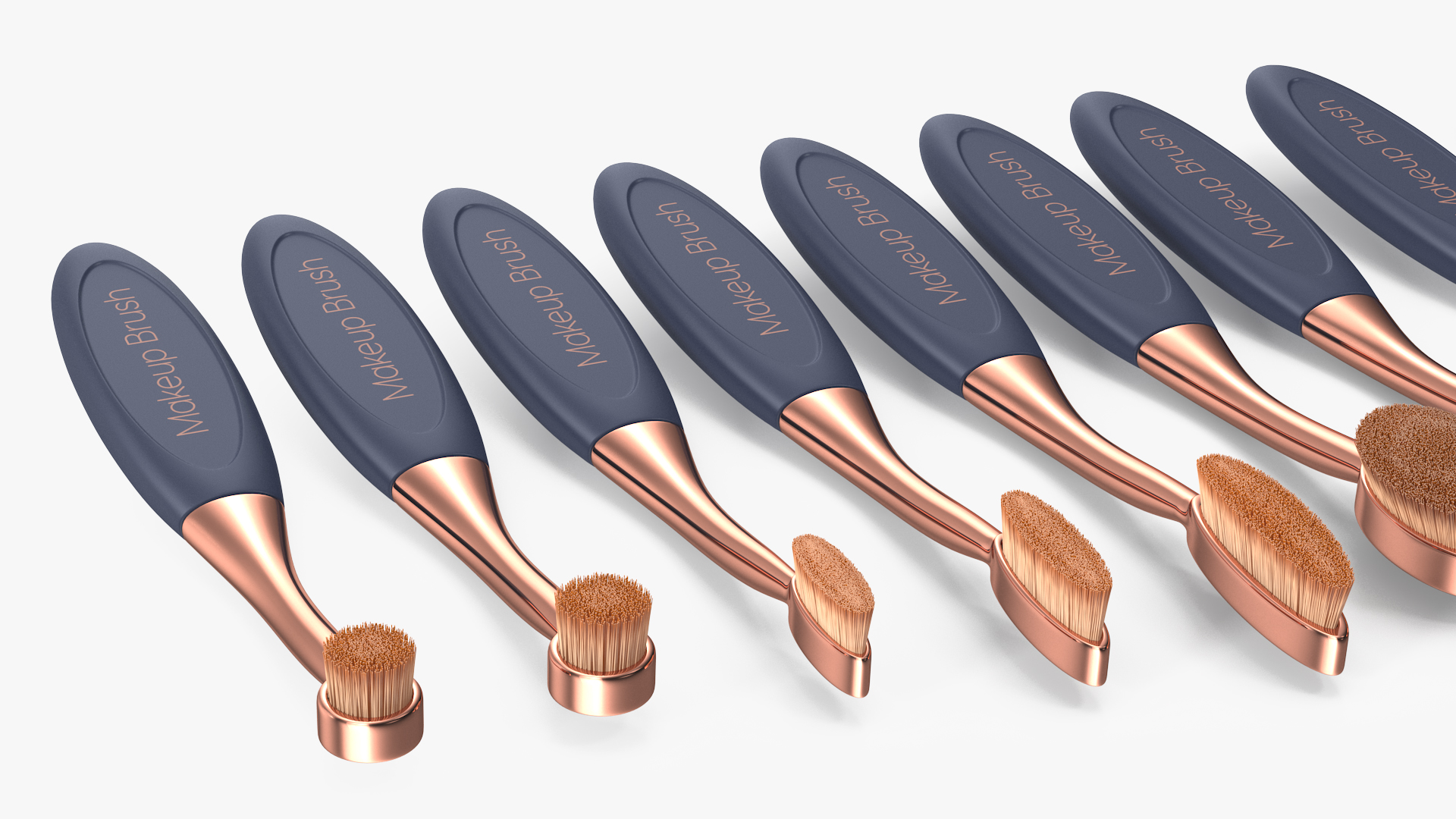3D Professional Oval Makeup Brush Set Fur model