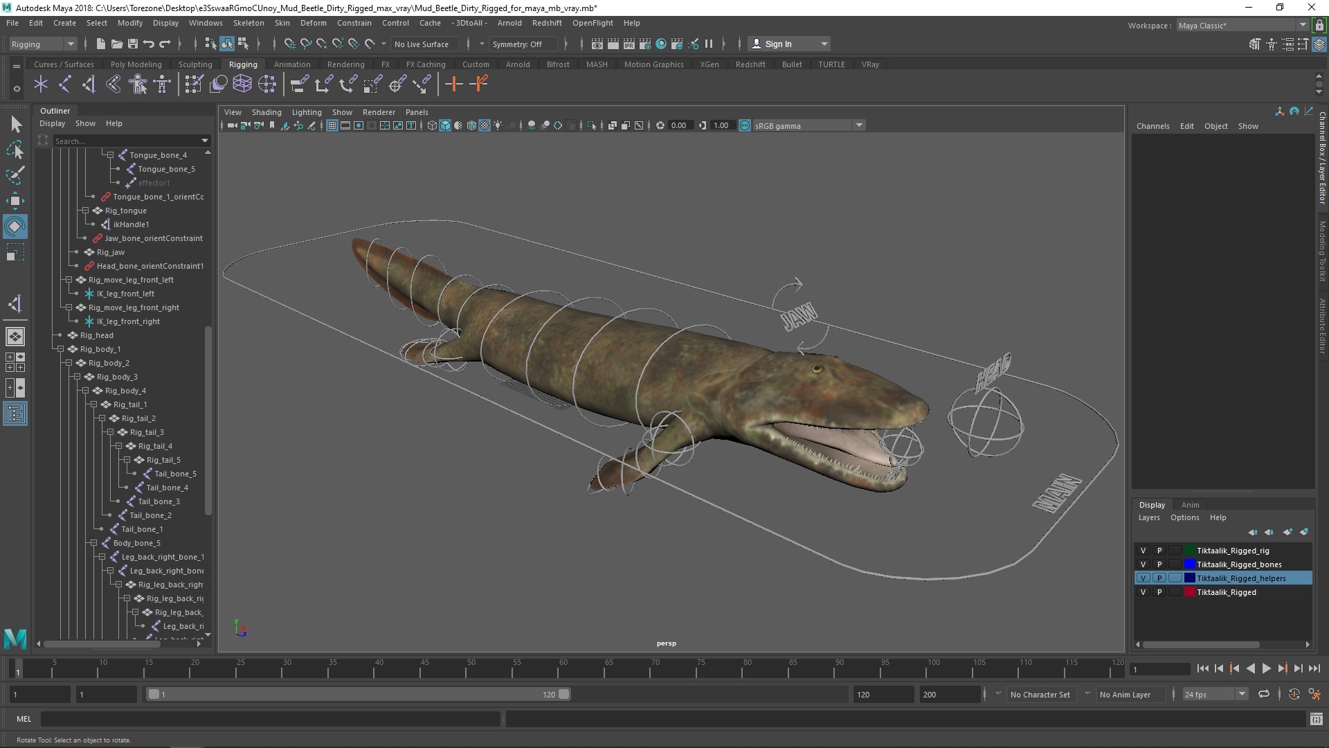 3D model Tiktaalik Rigged for Maya