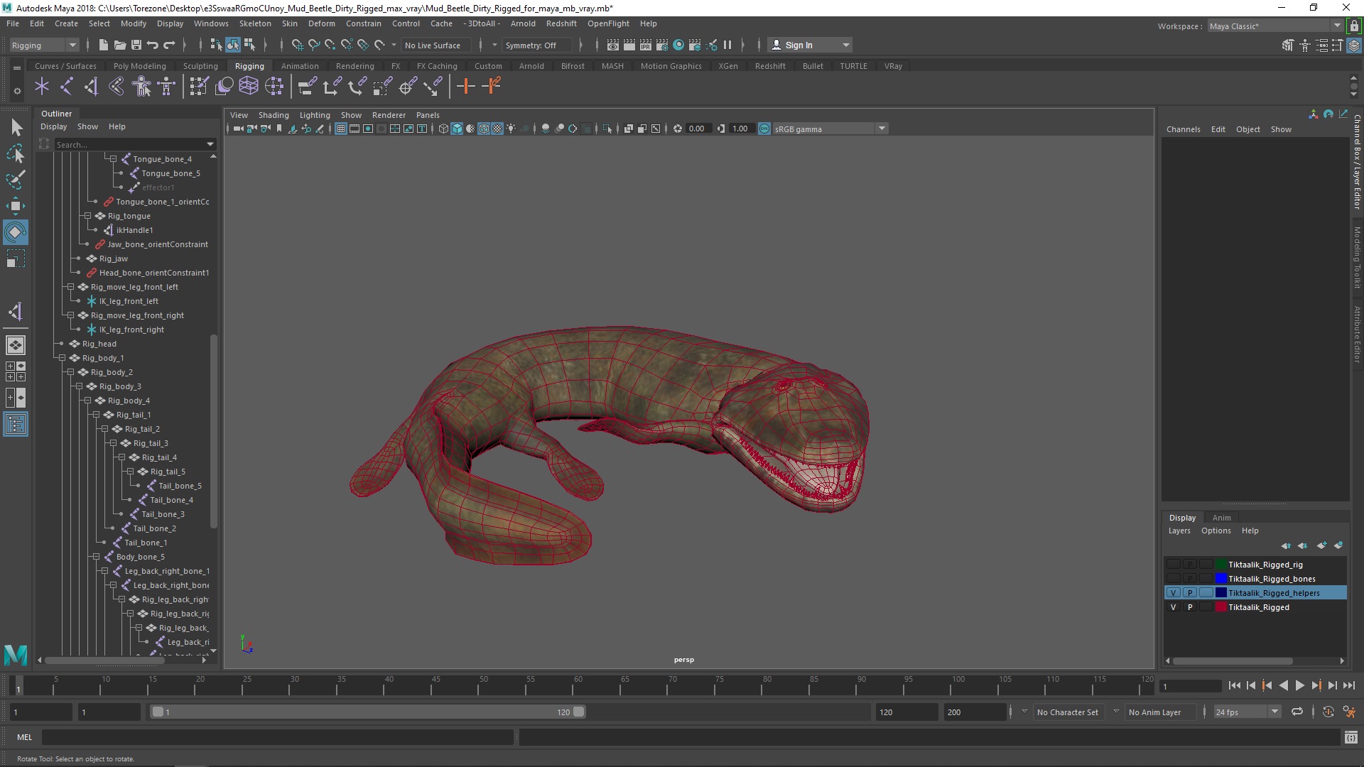 3D model Tiktaalik Rigged for Maya