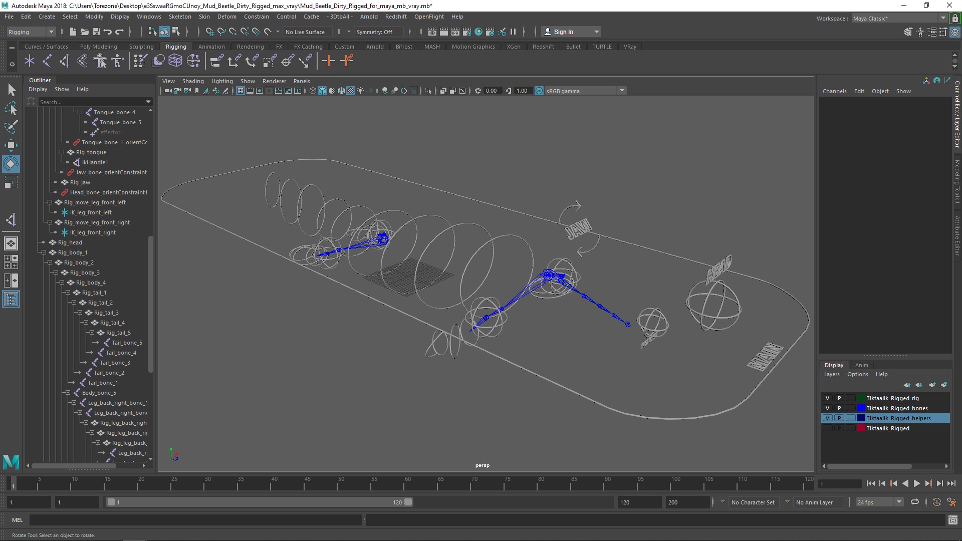 3D model Tiktaalik Rigged for Maya