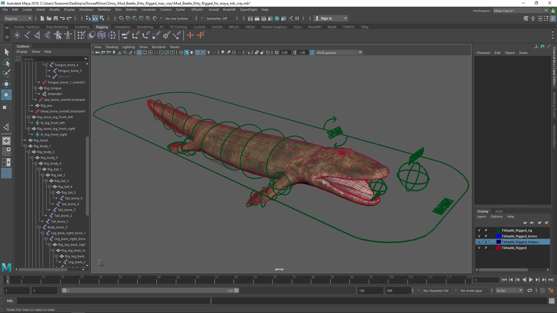 3D model Tiktaalik Rigged for Maya