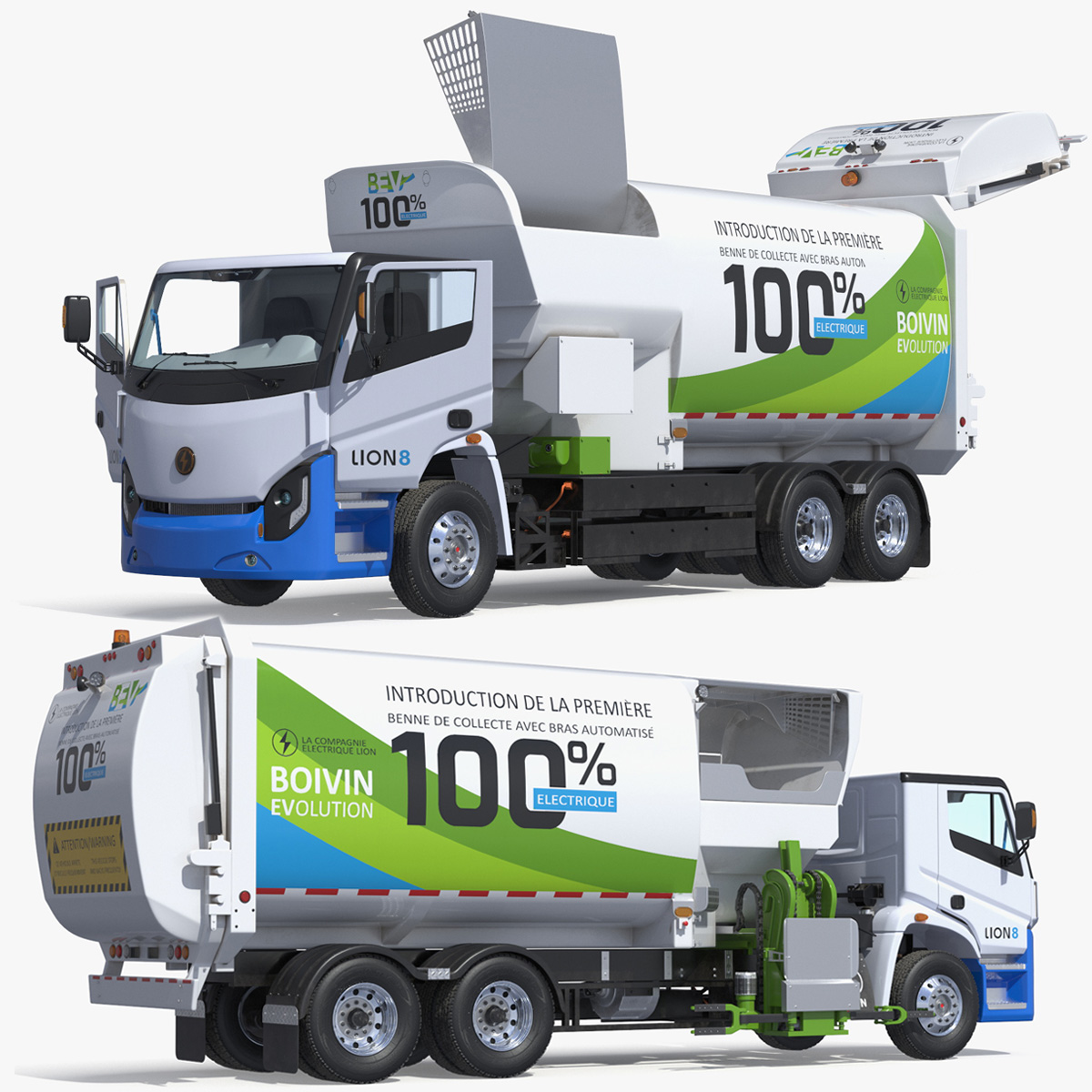 Lion8 Rear Loader Electric Truck - White + Blue