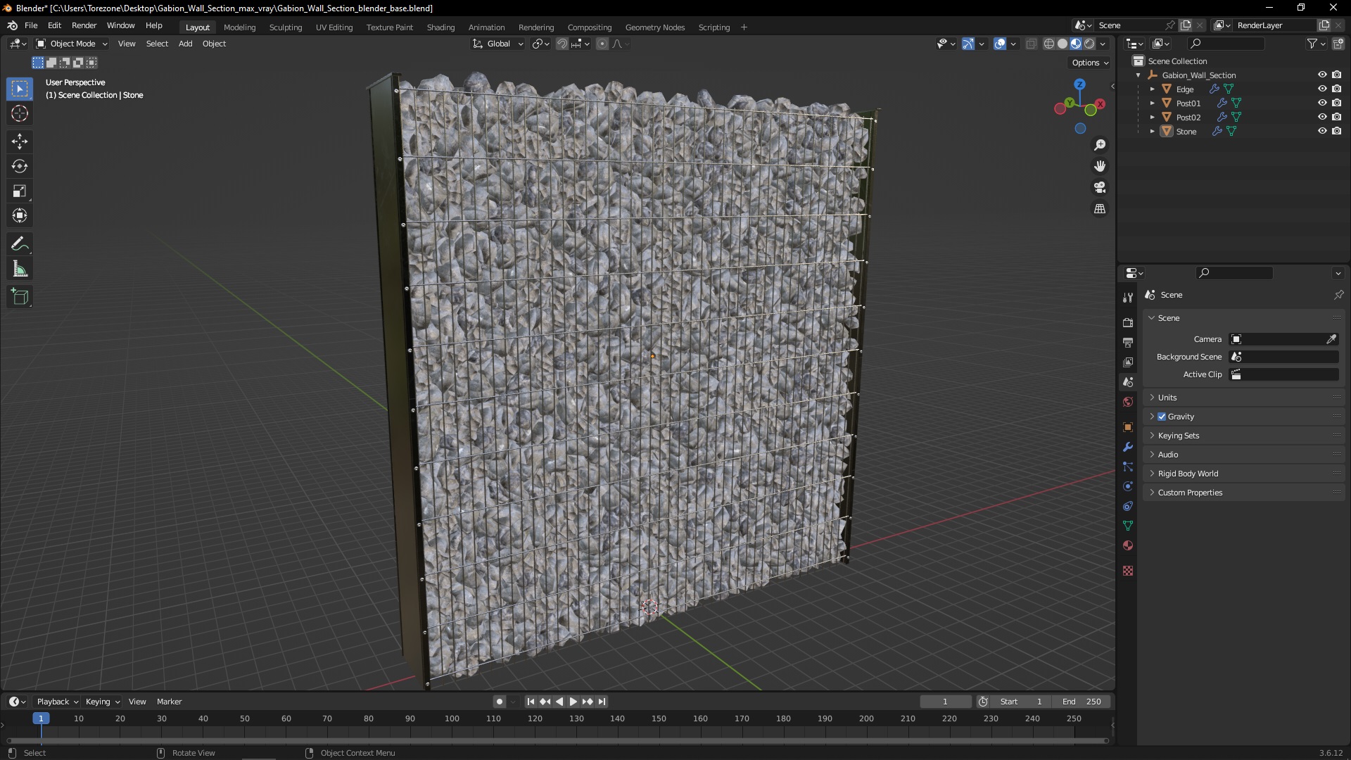 Gabion Wall Section 3D model