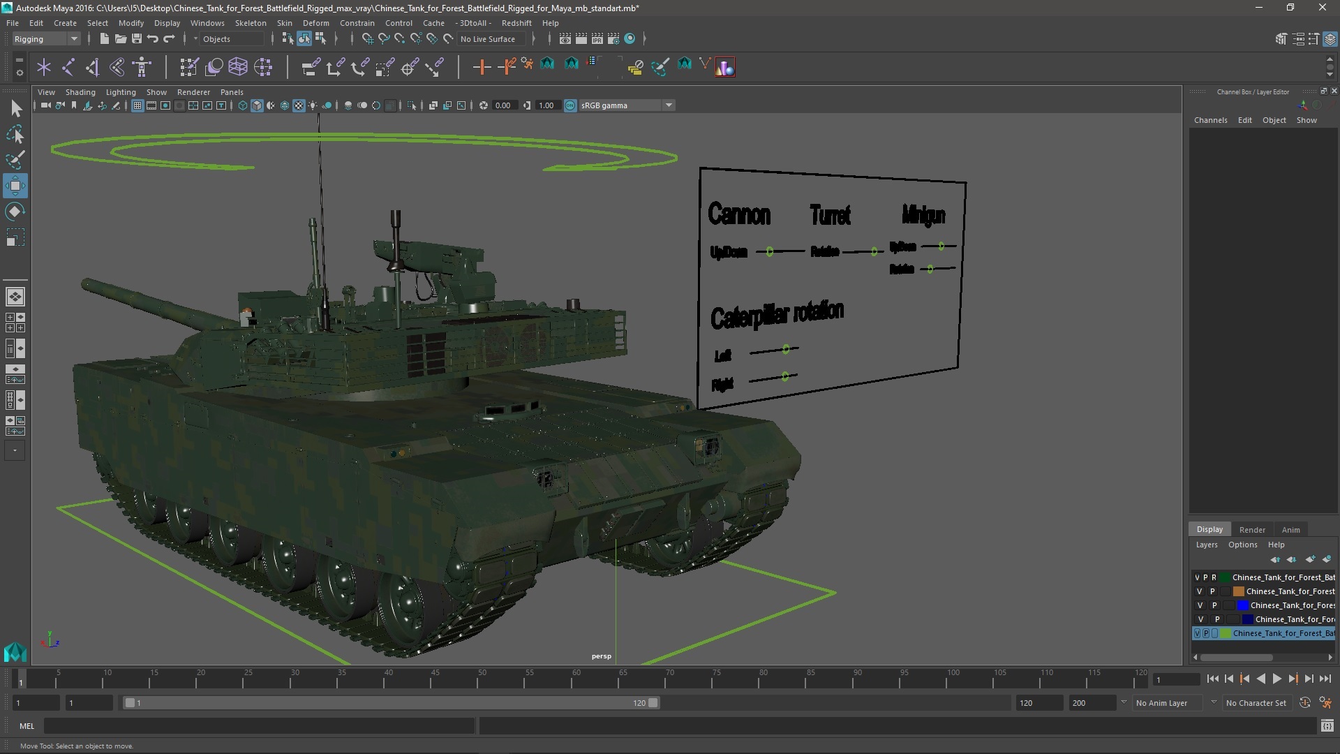 3D Chinese Tank for Forest Battlefield Rigged for Maya