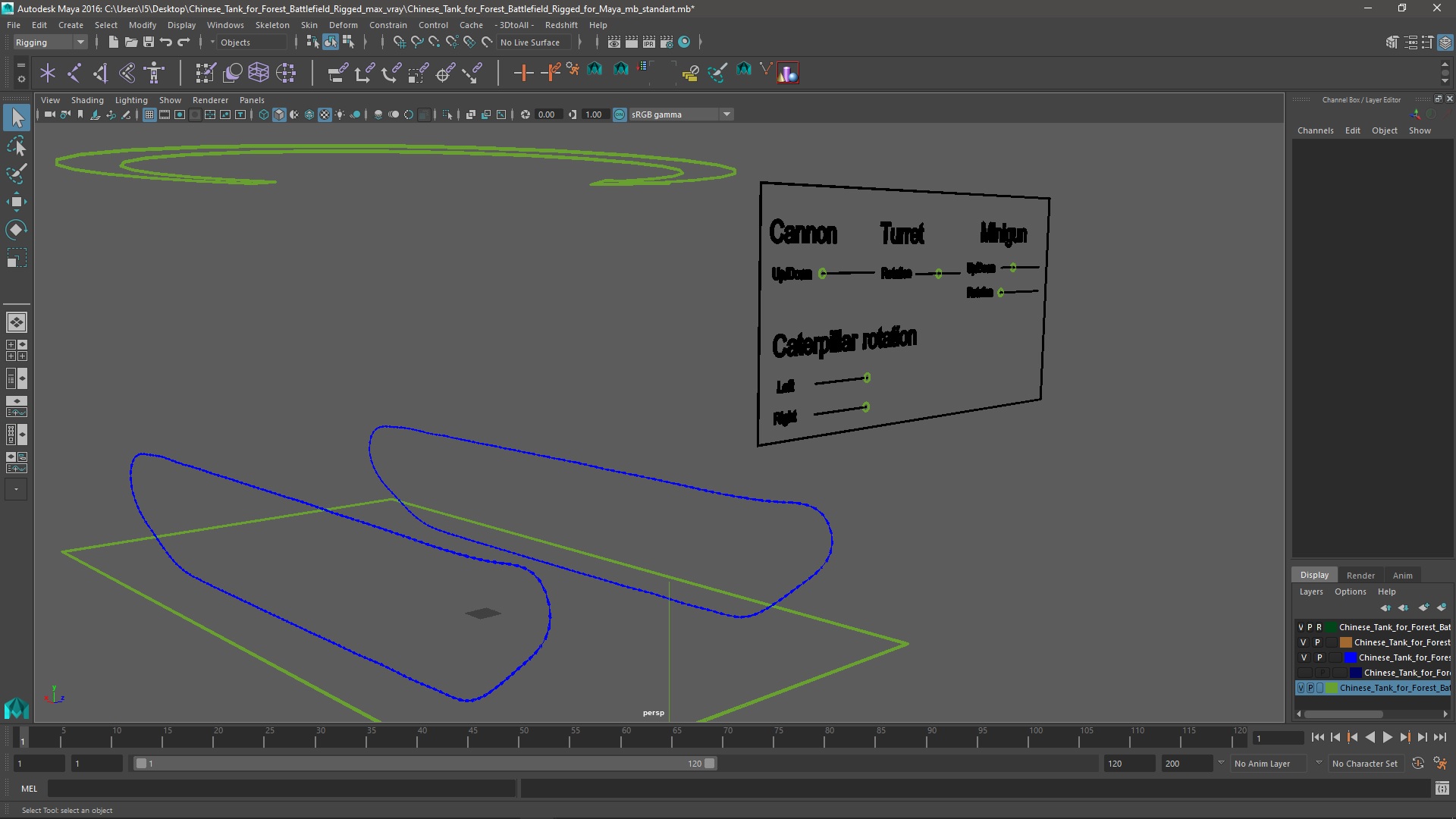 3D Chinese Tank for Forest Battlefield Rigged for Maya