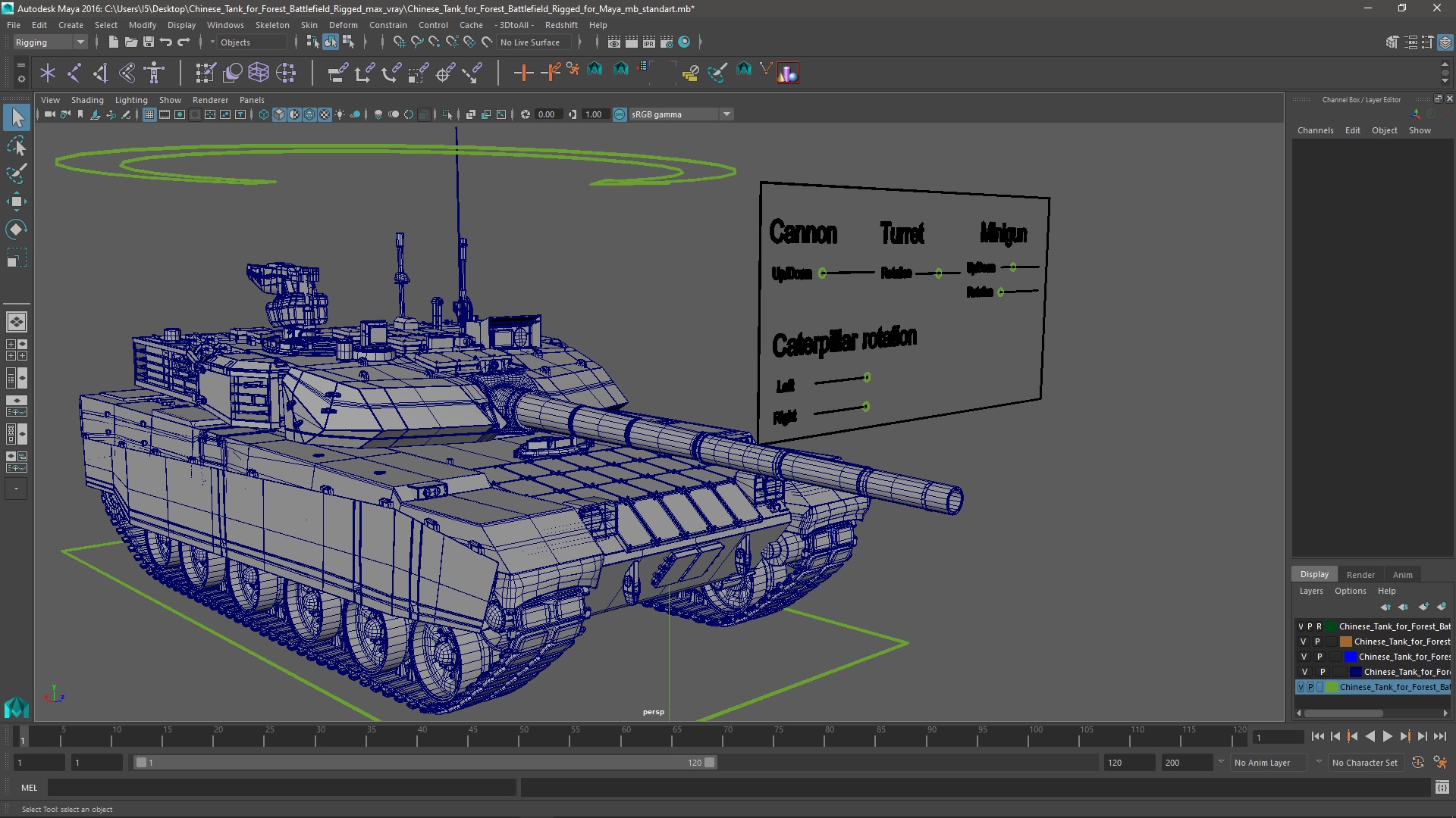 3D Chinese Tank for Forest Battlefield Rigged for Maya