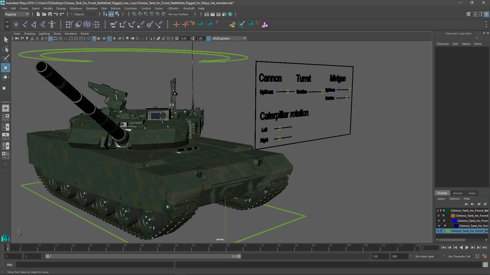 3D Chinese Tank for Forest Battlefield Rigged for Maya