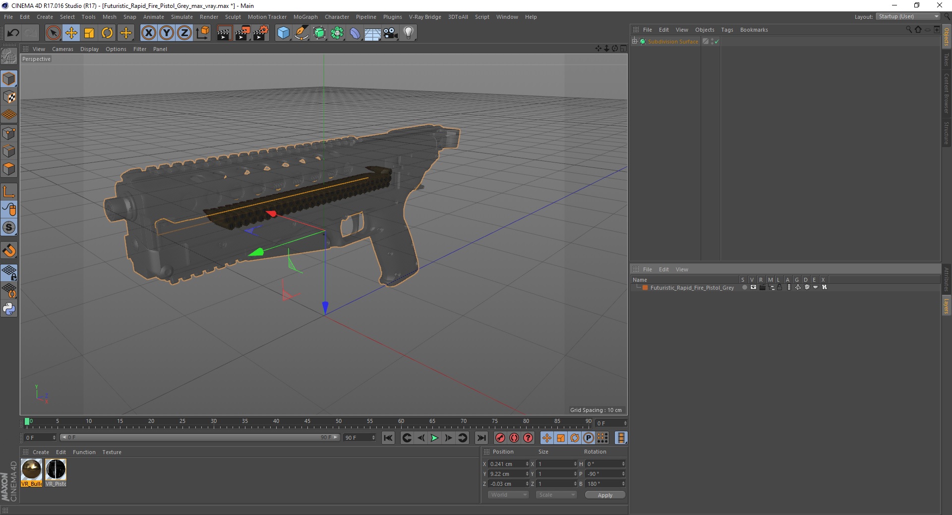 3D Futuristic Rapid Fire Pistol Grey model