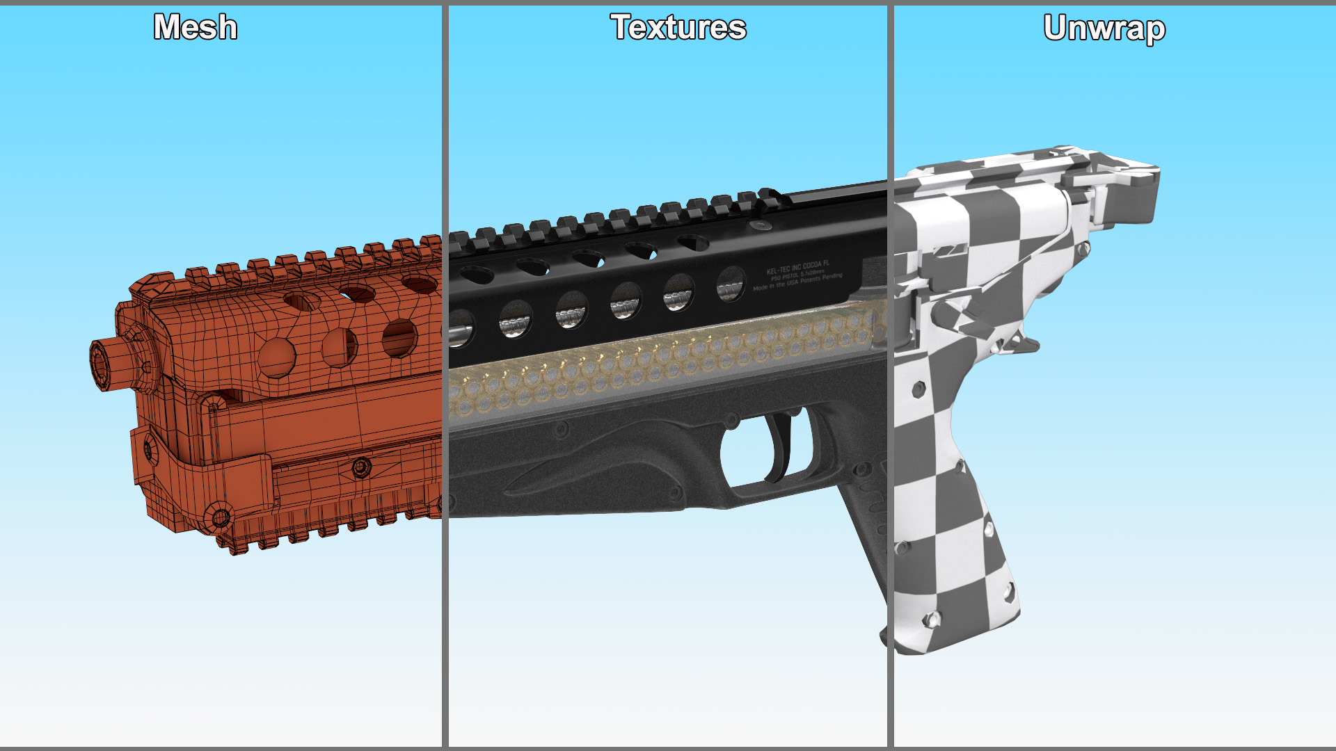 3D Futuristic Rapid Fire Pistol Grey model
