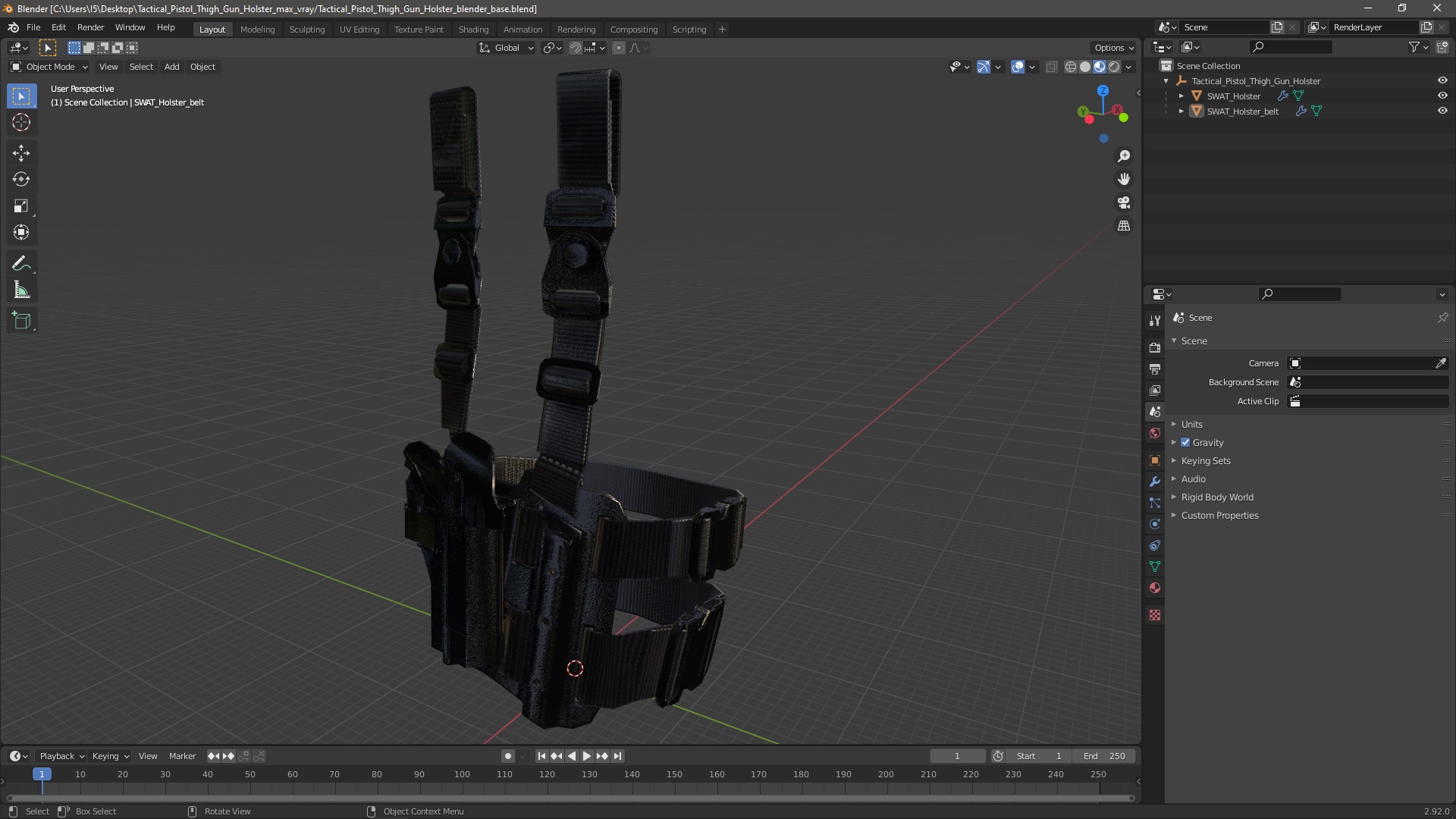 3D Tactical Pistol Thigh Gun Holster model