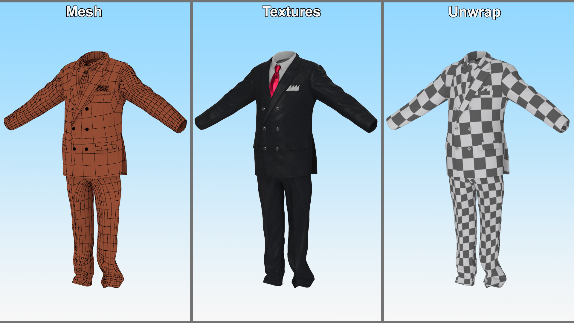 3D Business Suit Red Tie