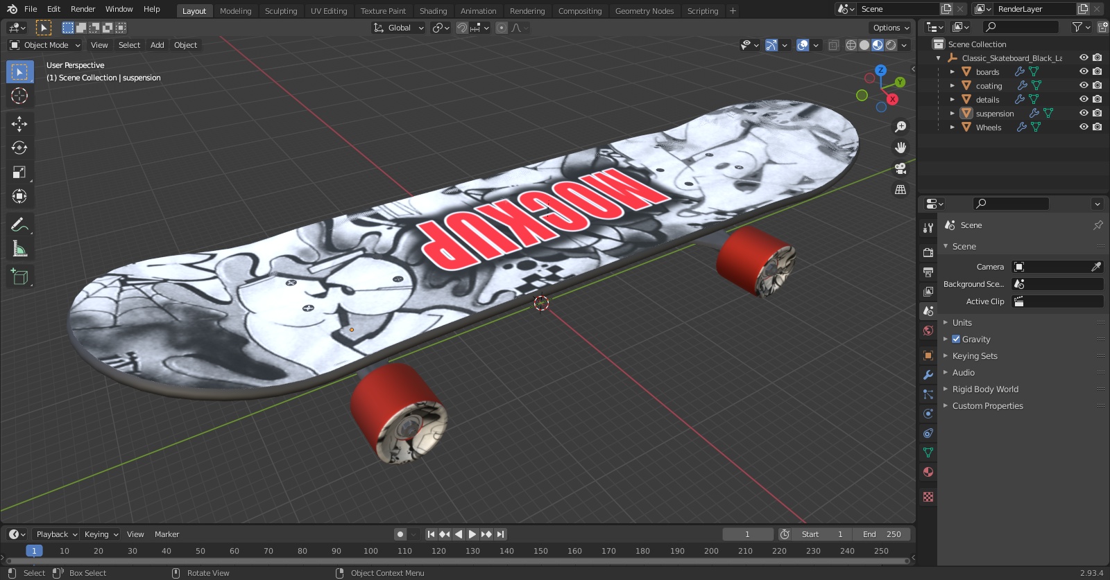 3D model Classic Skateboard Black Label