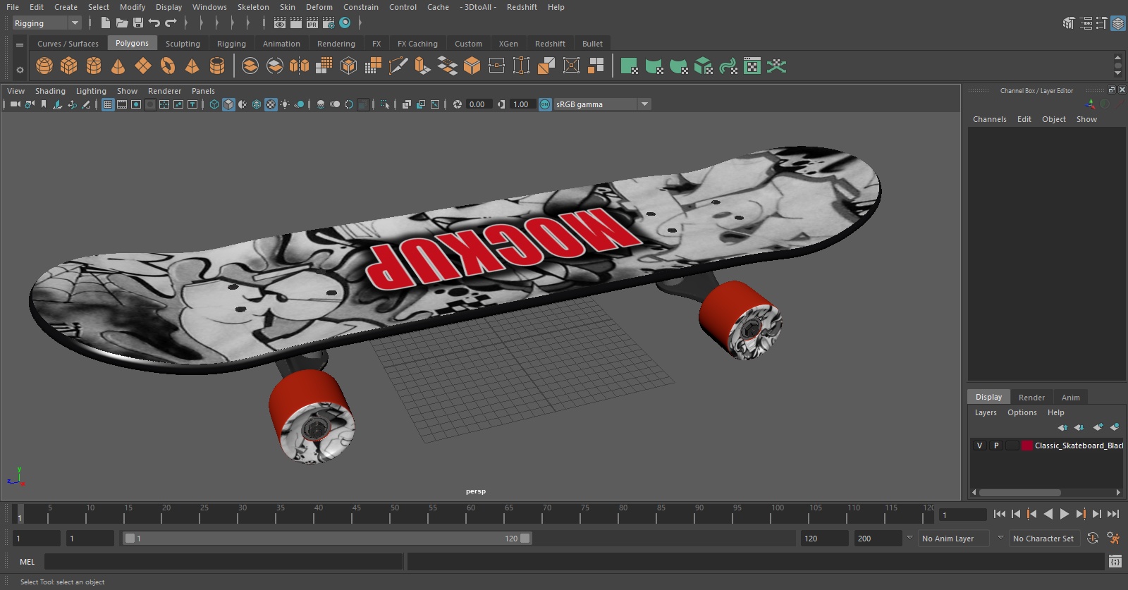 3D model Classic Skateboard Black Label