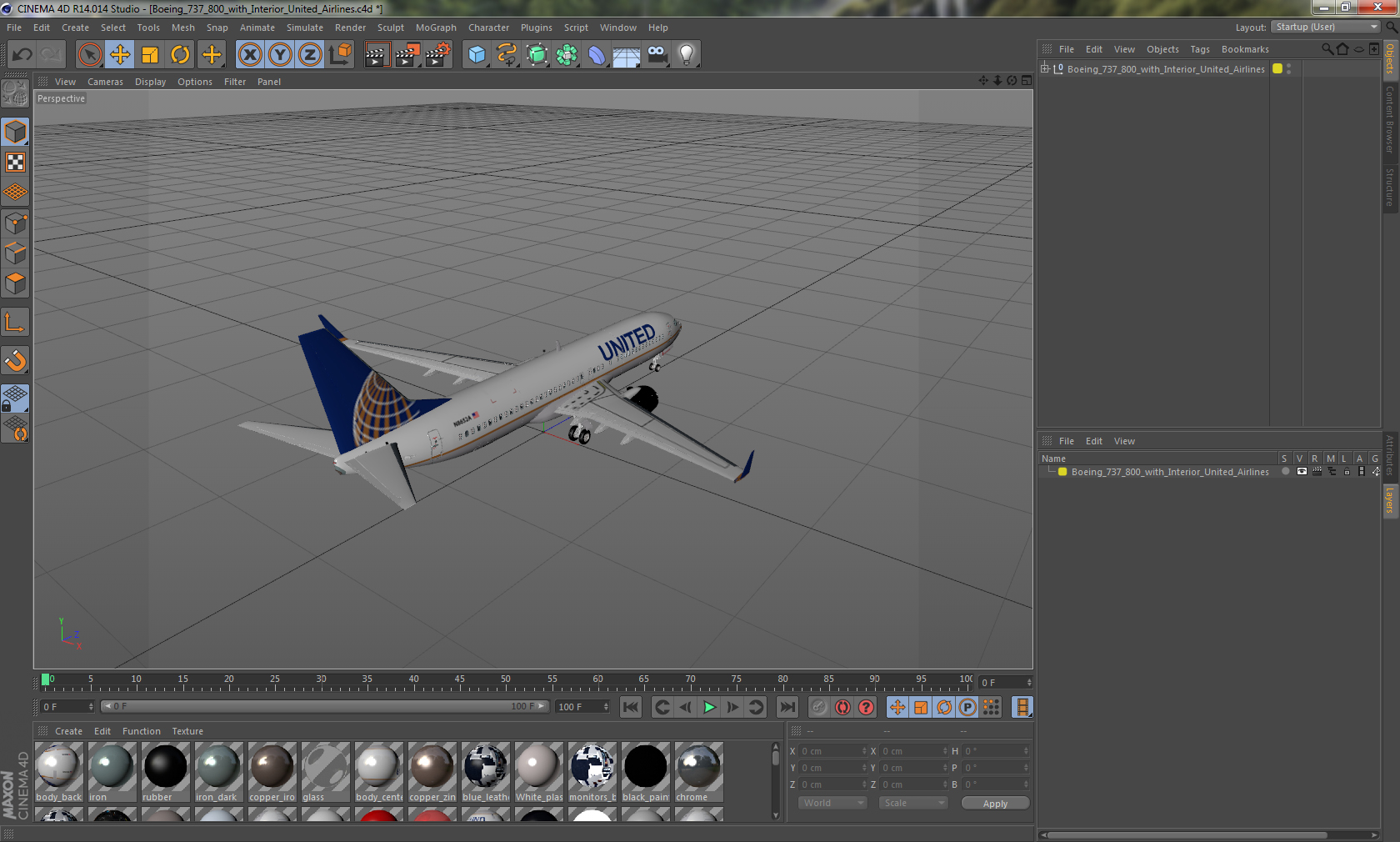 Boeing 737 800 with Interior United Airlines 3D model
