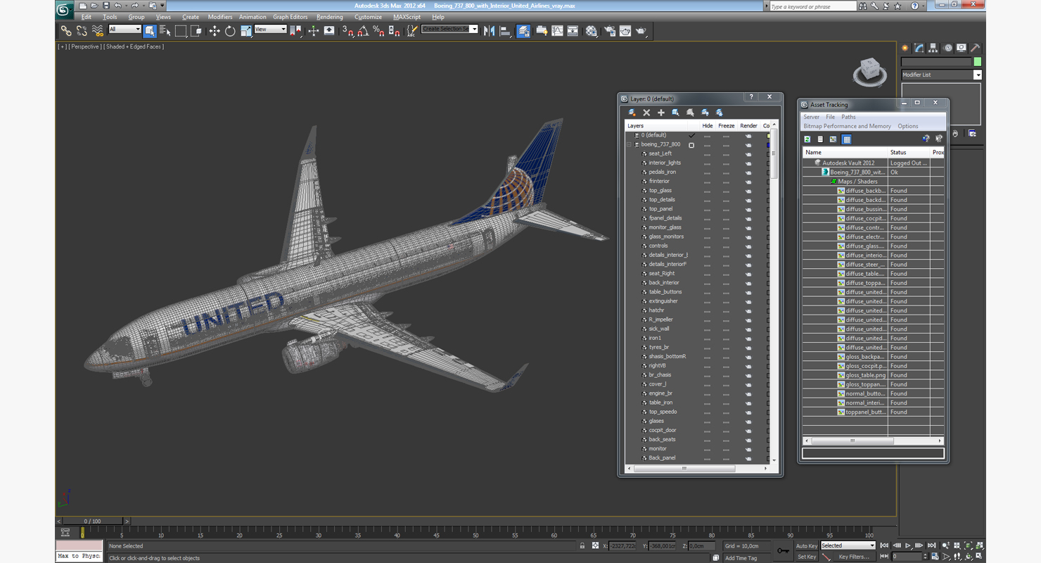 Boeing 737 800 with Interior United Airlines 3D model