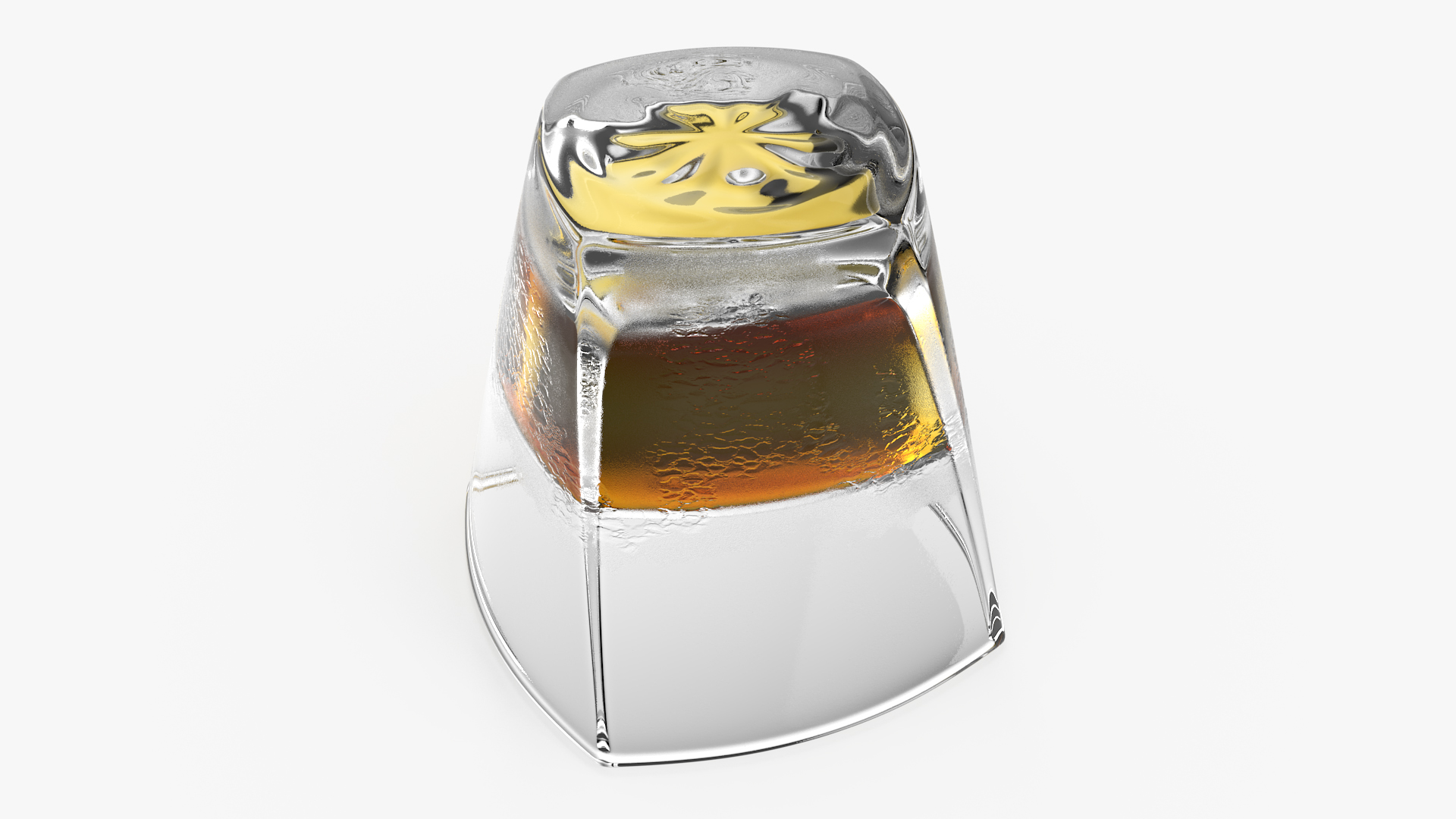3D Misted Square Twisted Rocks Glass With Whiskey