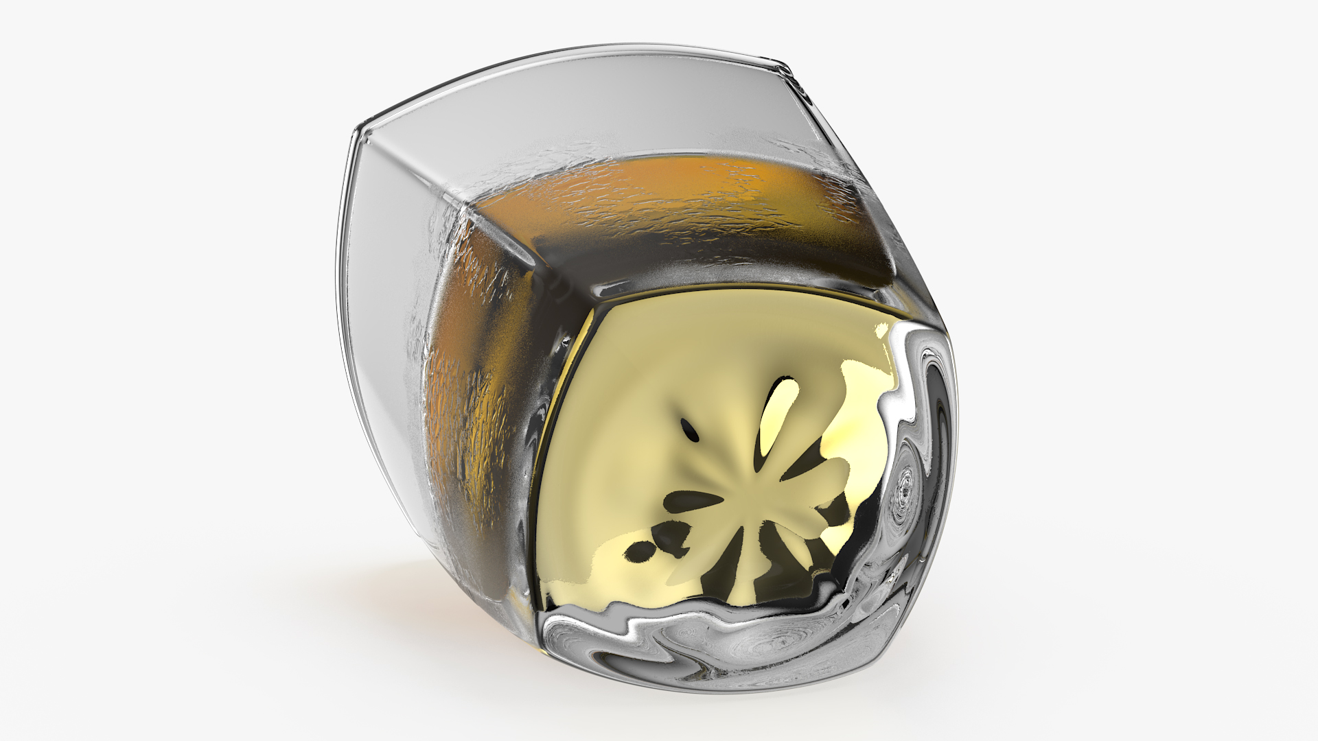 3D Misted Square Twisted Rocks Glass With Whiskey