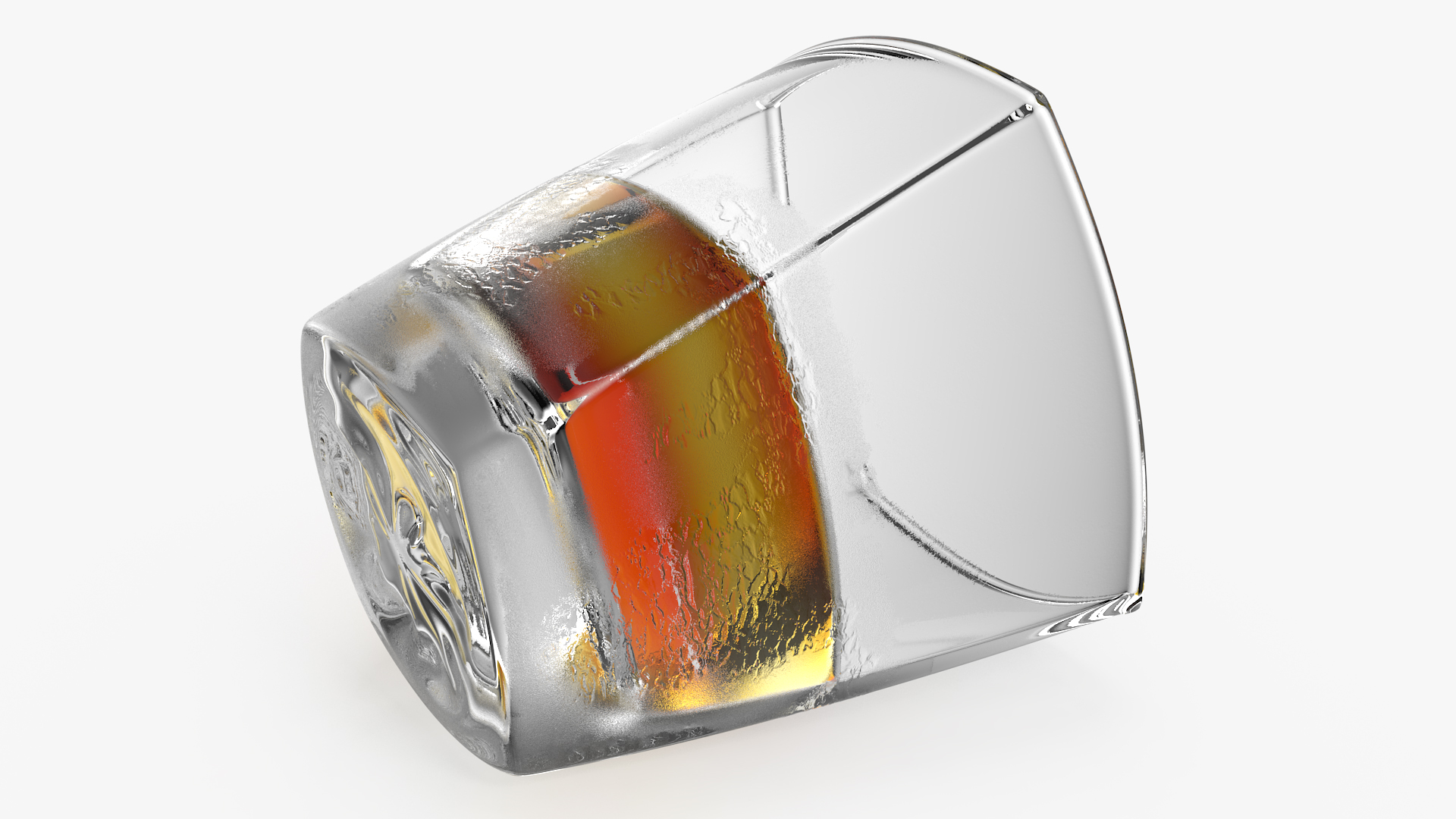 3D Misted Square Twisted Rocks Glass With Whiskey