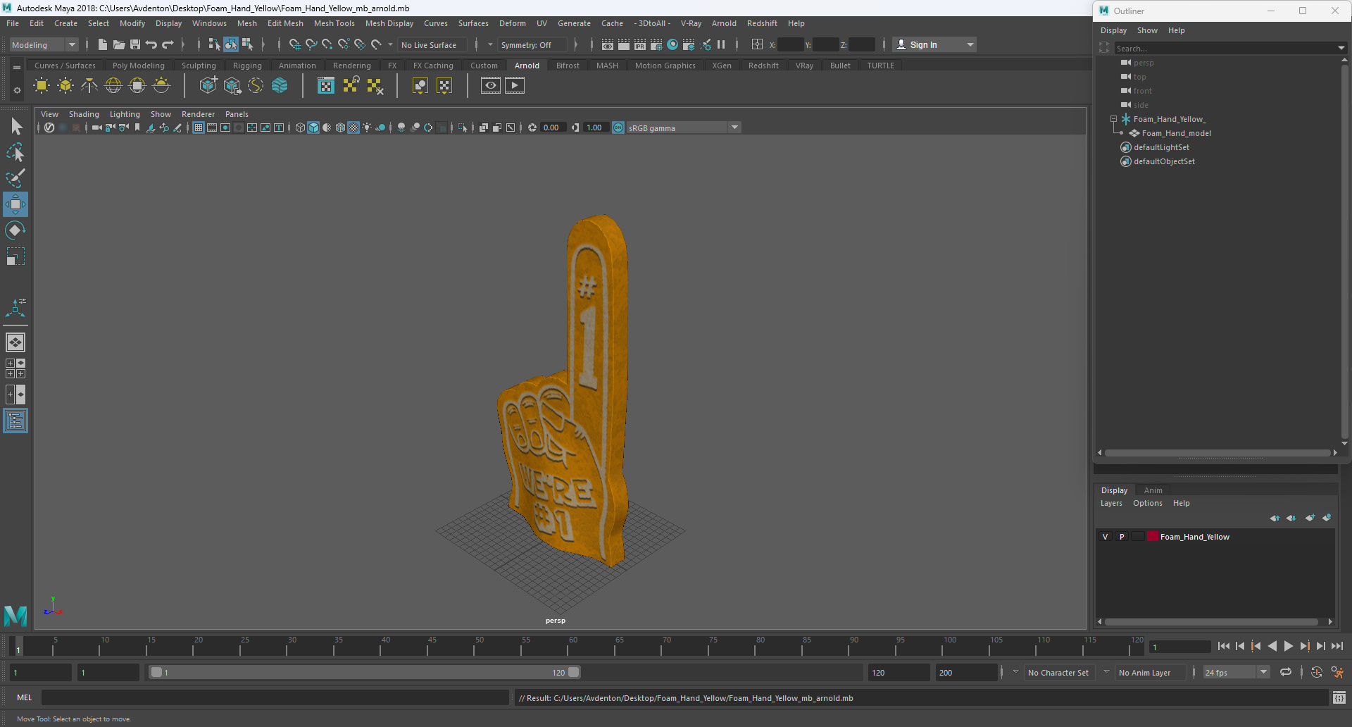 3D Foam Hand Yellow