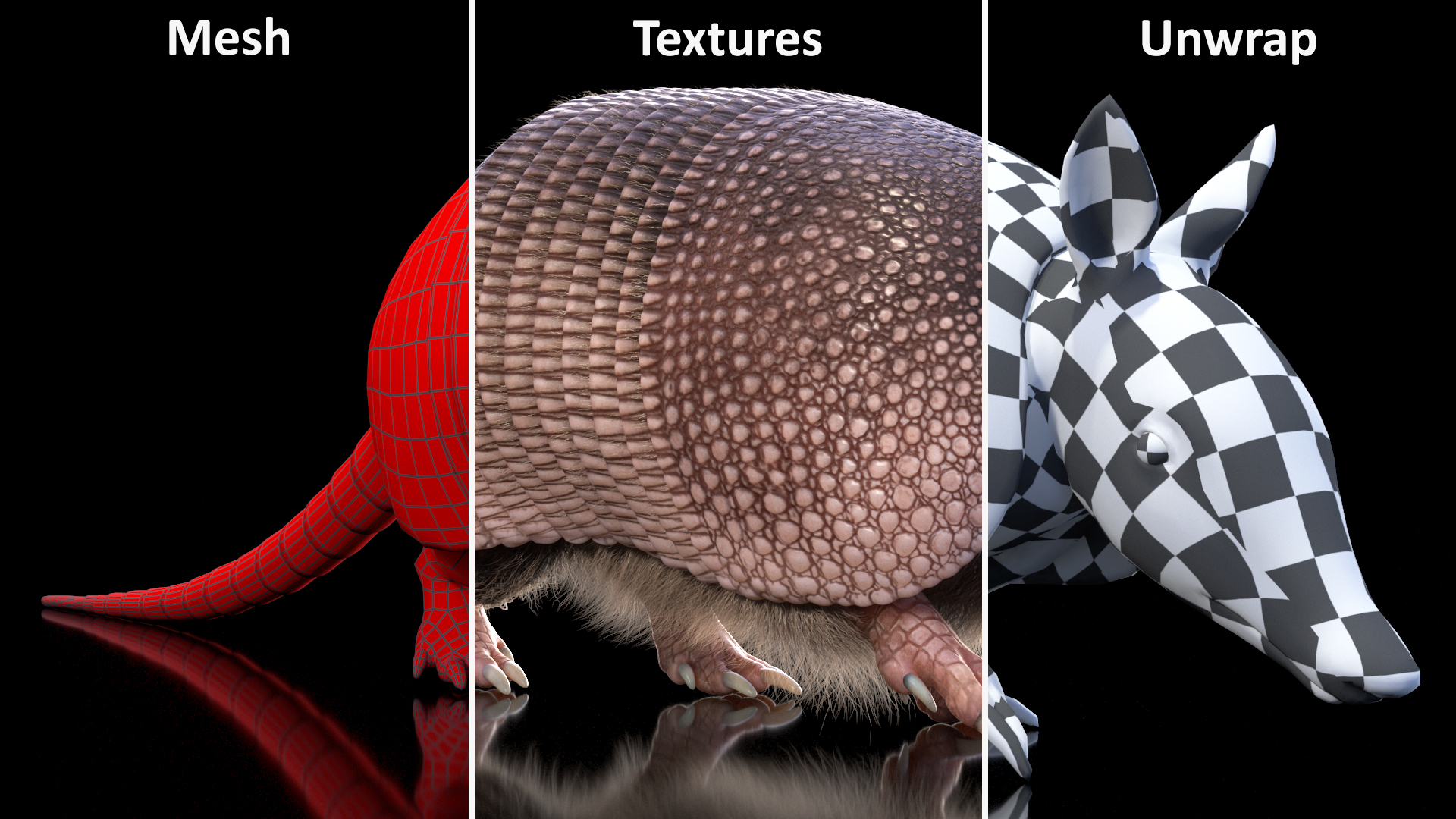 Armadillo in Walking Pose Pink Fur 3D model