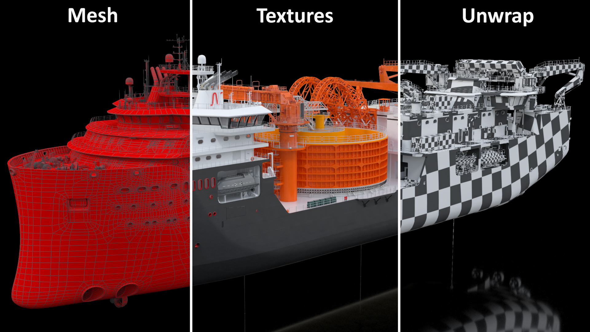 Cable Installation Vessels Black Rigged 3D model