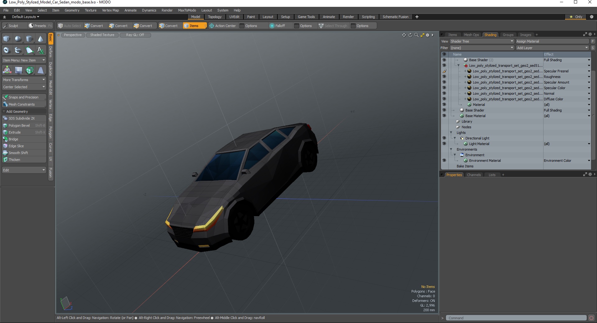 3D Low Poly Stylized Model Car Sedan model