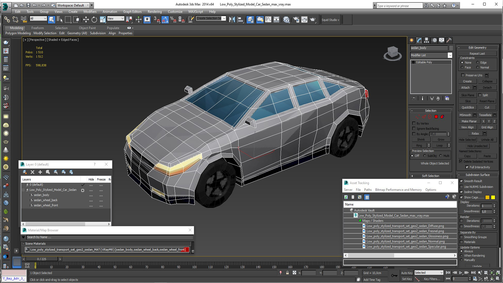 3D Low Poly Stylized Model Car Sedan model