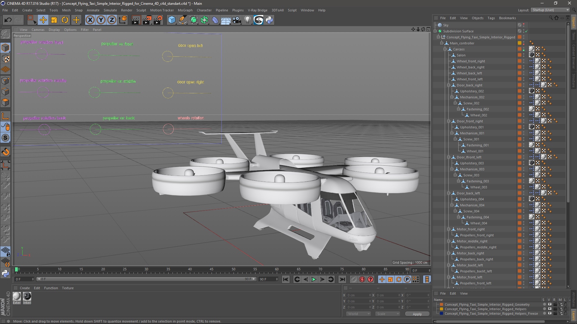 3D Concept Flying Taxi Simple Interior Rigged for Cinema 4D