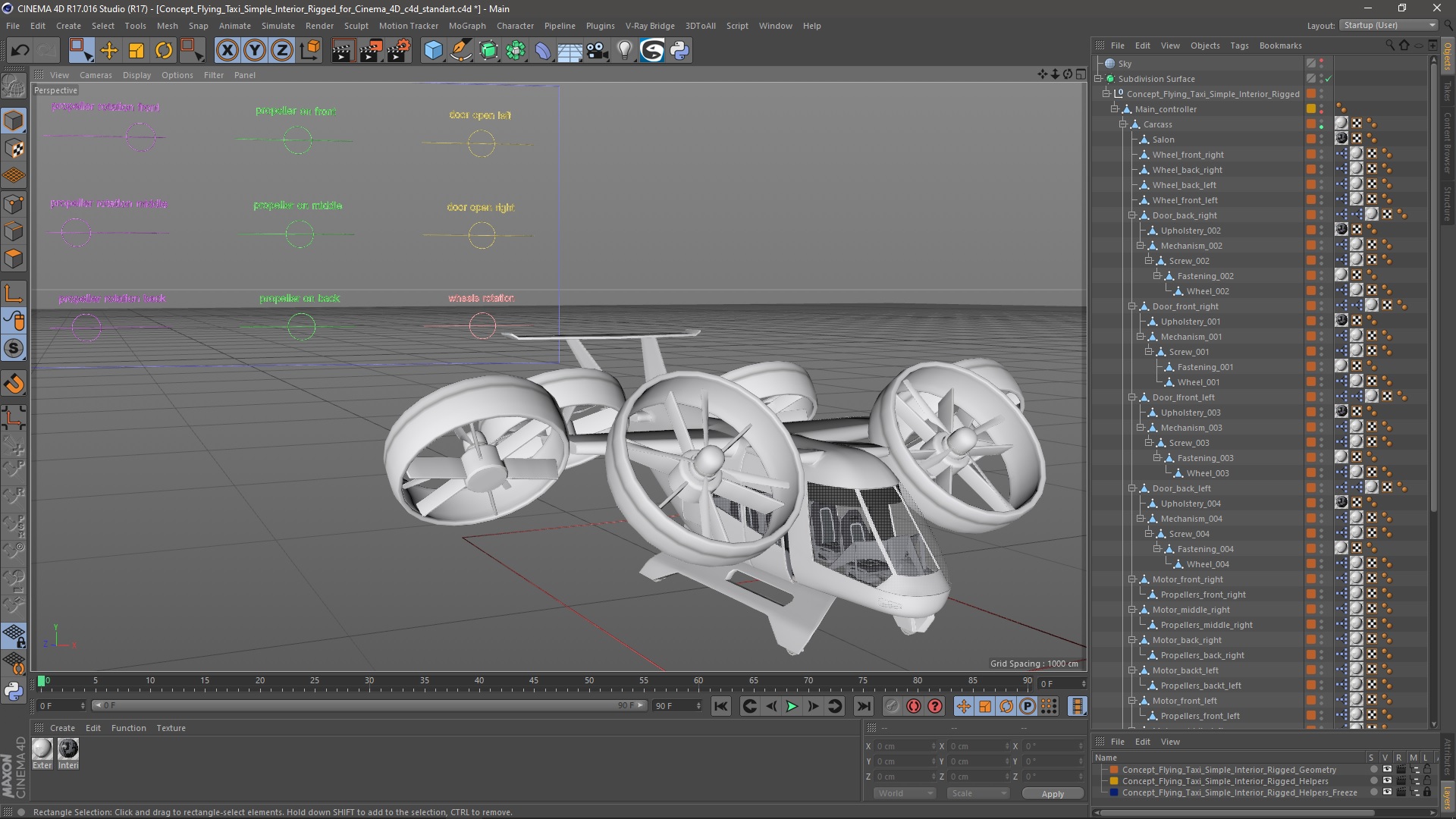 3D Concept Flying Taxi Simple Interior Rigged for Cinema 4D