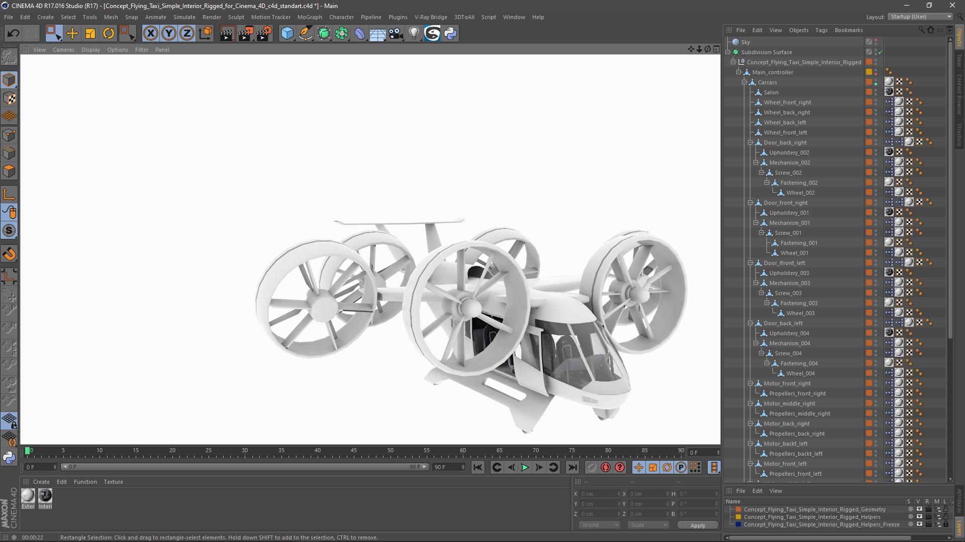 3D Concept Flying Taxi Simple Interior Rigged for Cinema 4D
