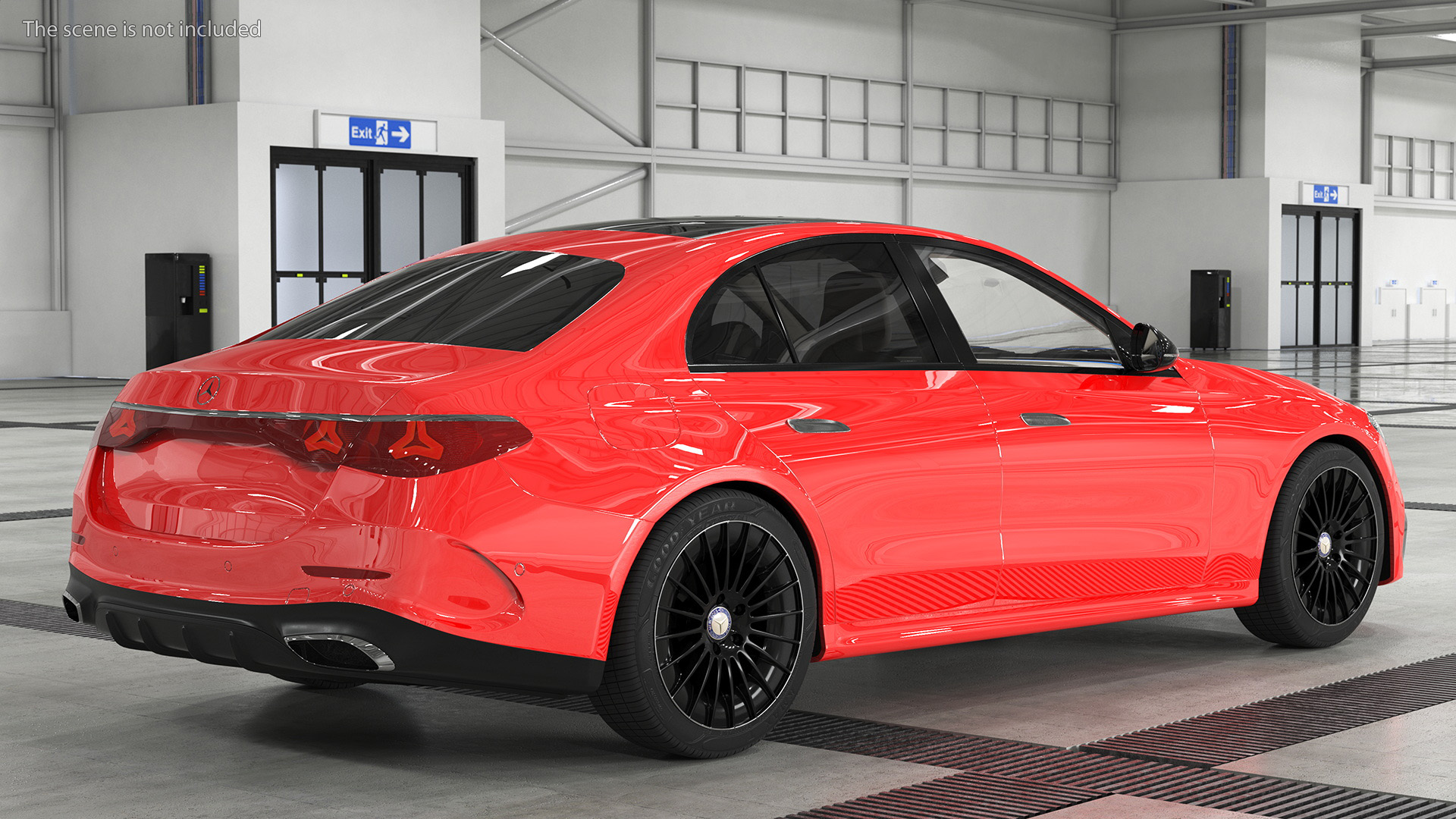 3D Mercedes E-class Red Color Rigged model