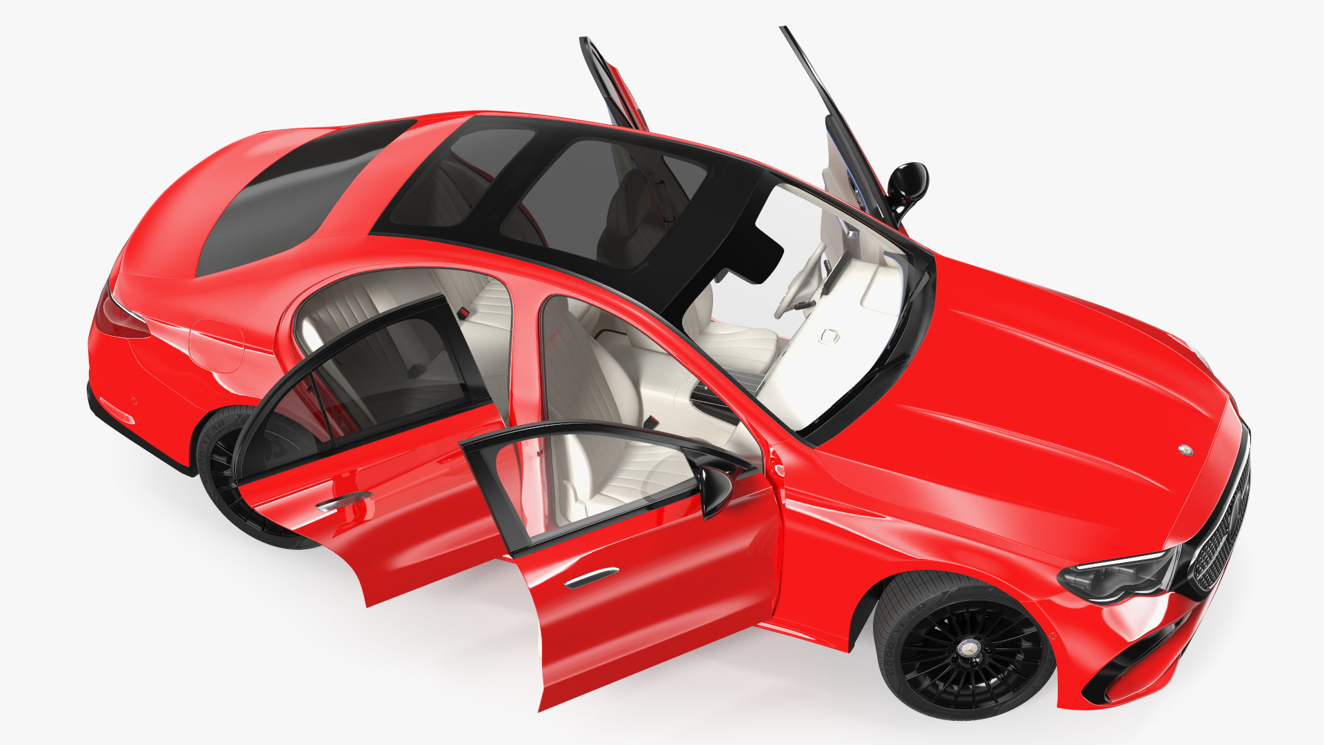 3D Mercedes E-class Red Color Rigged model